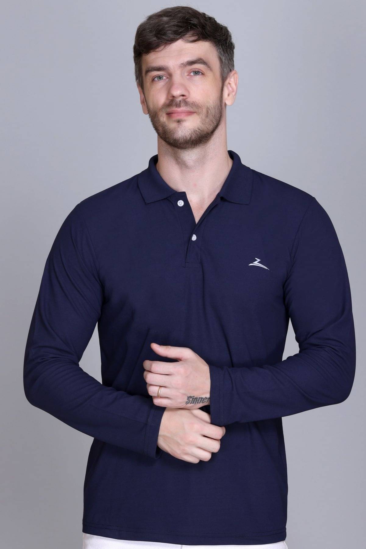 Zeffit Pack of 1 Polyester Regular Fit Solid Full Sleeves Men's Polo T Shirt ( Navy ) Zeffit Pack of 1 Polyester Regular Fit Solid Full Sleeves Men's Polo T Shirt ( Navy )