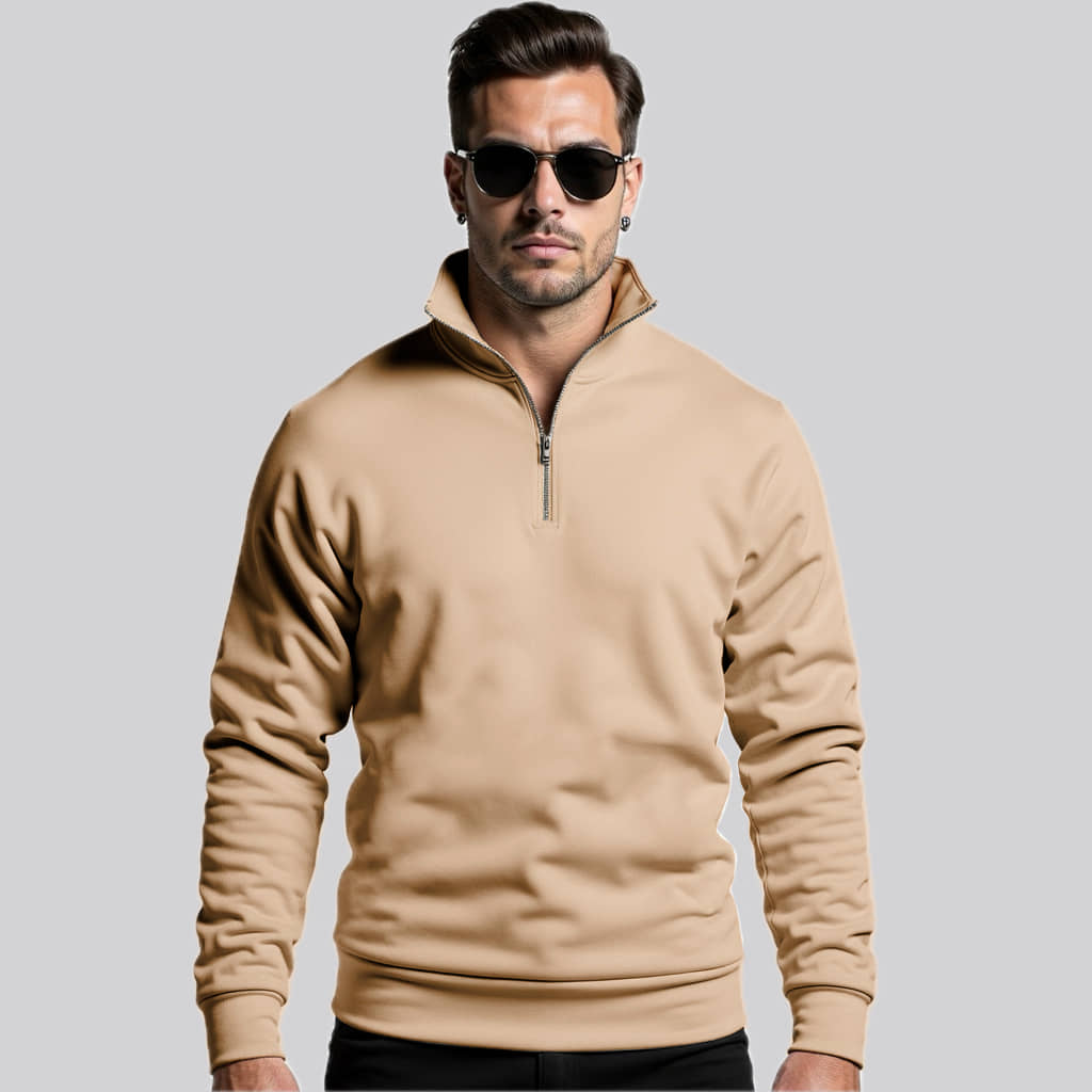 fashion and youth Fleece High Neck Men's Sweatshirt - Beige ( Pack of 1 )