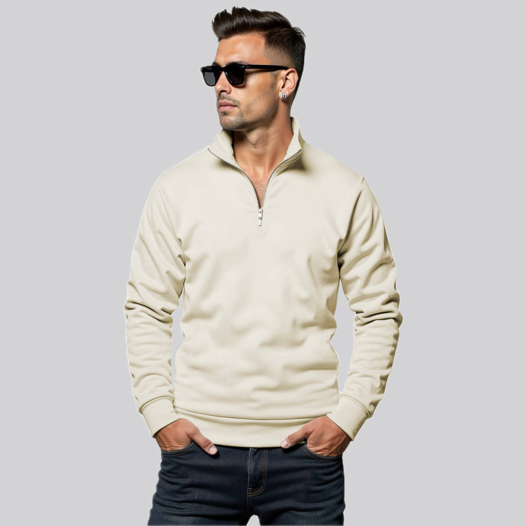     			fashion and youth Fleece High Neck Men's Sweatshirt - Cream ( Pack of 1 )