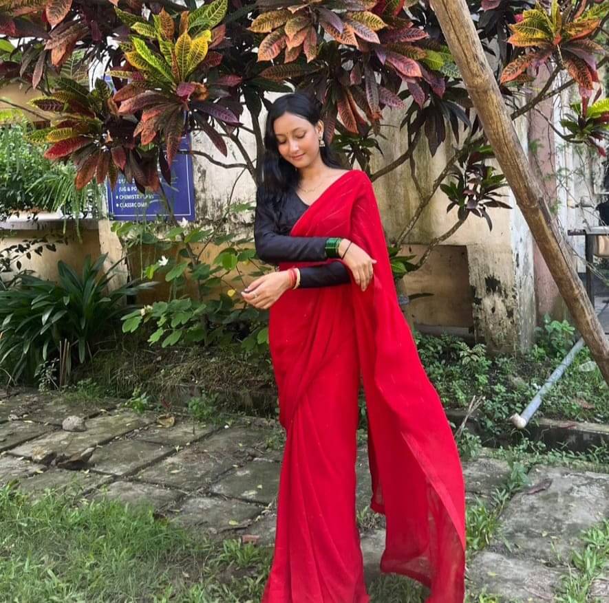 ANAND SAREES Georgette Dyed Saree With Unstitched Blouse Piece ( Red ) ANAND SAREES Georgette Dyed Saree With Unstitched Blouse Piece ( Red )