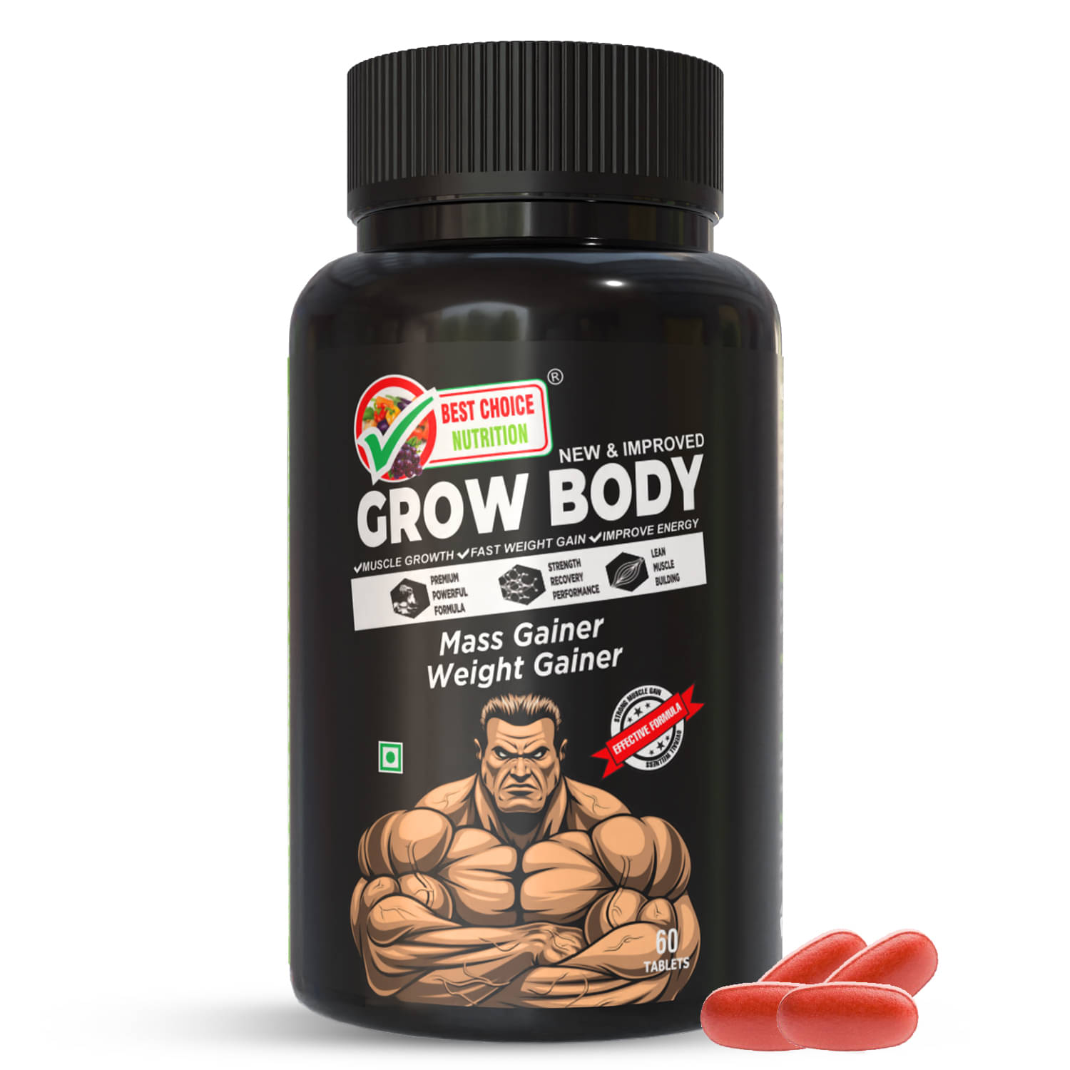     			Best Choice Nutrition Grow Body Capsule for Muscle Building Weight & Mass Gain 60 No.s (Pack of 1)