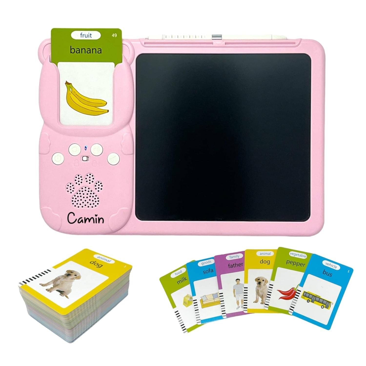     			Camin Talking Card Game, 224 Words Talking Flash Cards with LCD Writing Tablet for 2-7 Year Old Kids, Learning Educational Toy