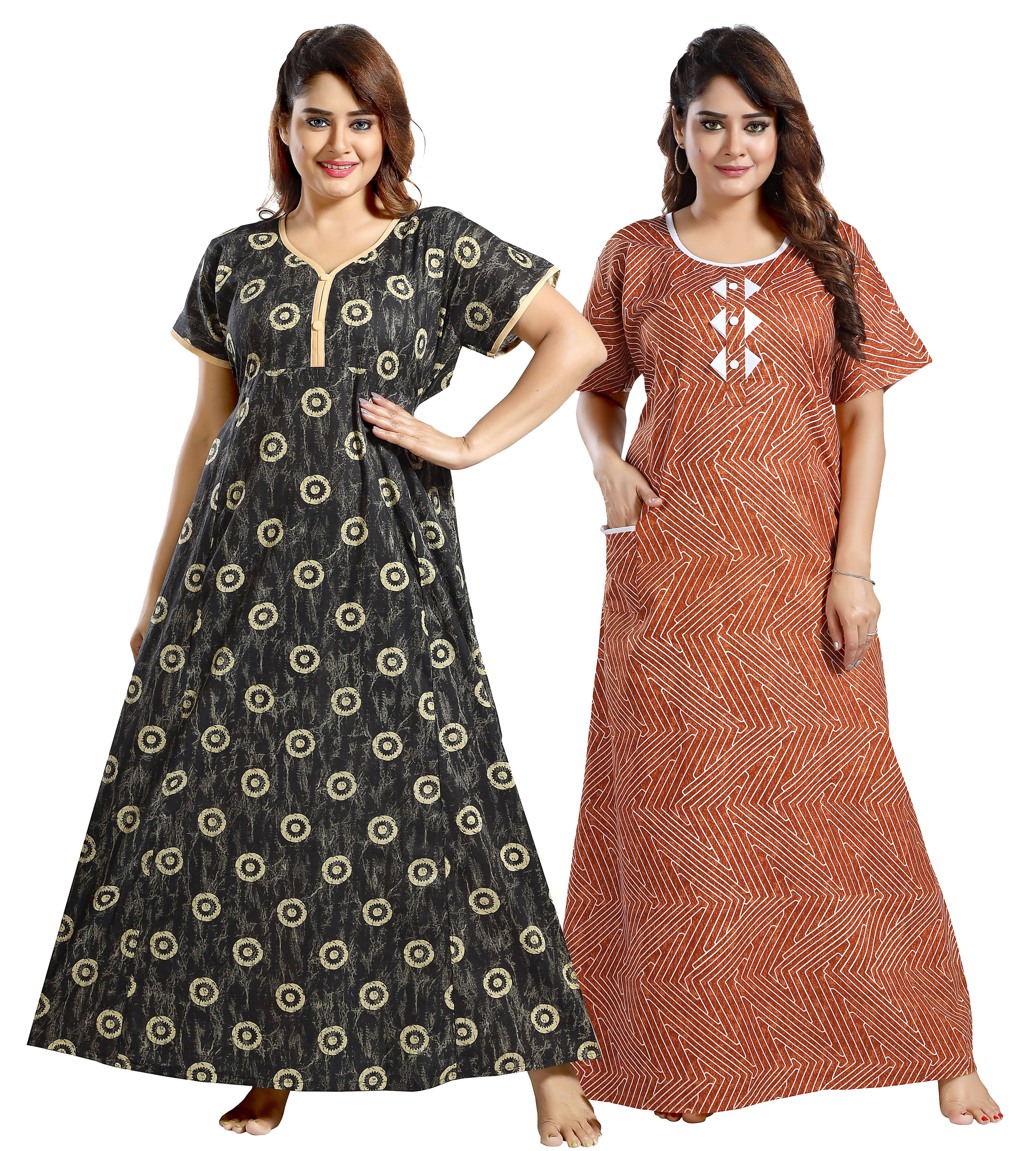 Cinco Multi Color Cotton Blend Women's Nightwear Nighty & Night Gowns ( Pack of 2 ) Cinco Multi Color Cotton Blend Women's Nightwear Nighty & Night Gowns ( Pack of 2 )