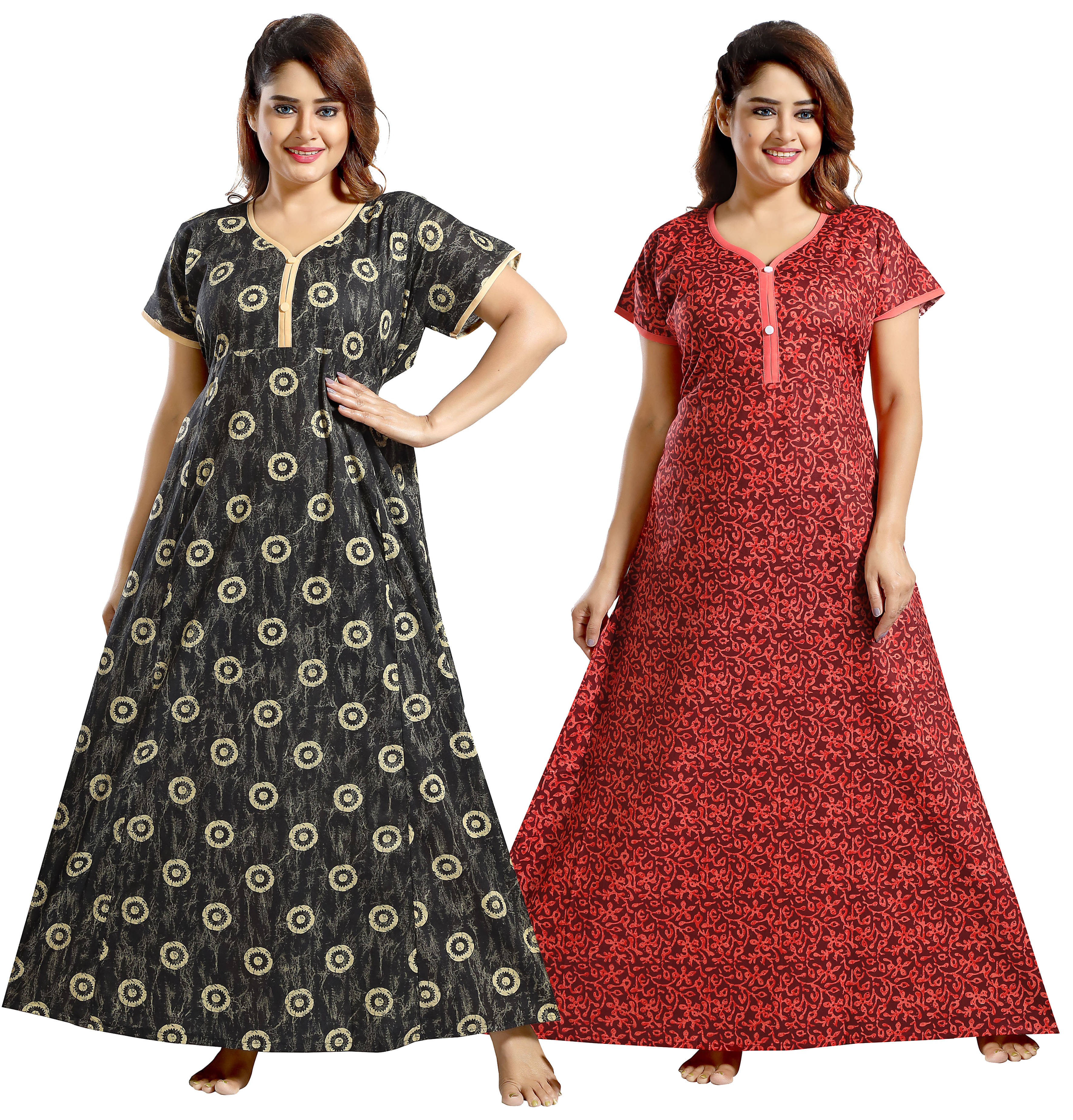     			Cinco Multi Color Cotton Blend Women's Nightwear Nighty & Night Gowns ( Pack of 2 )