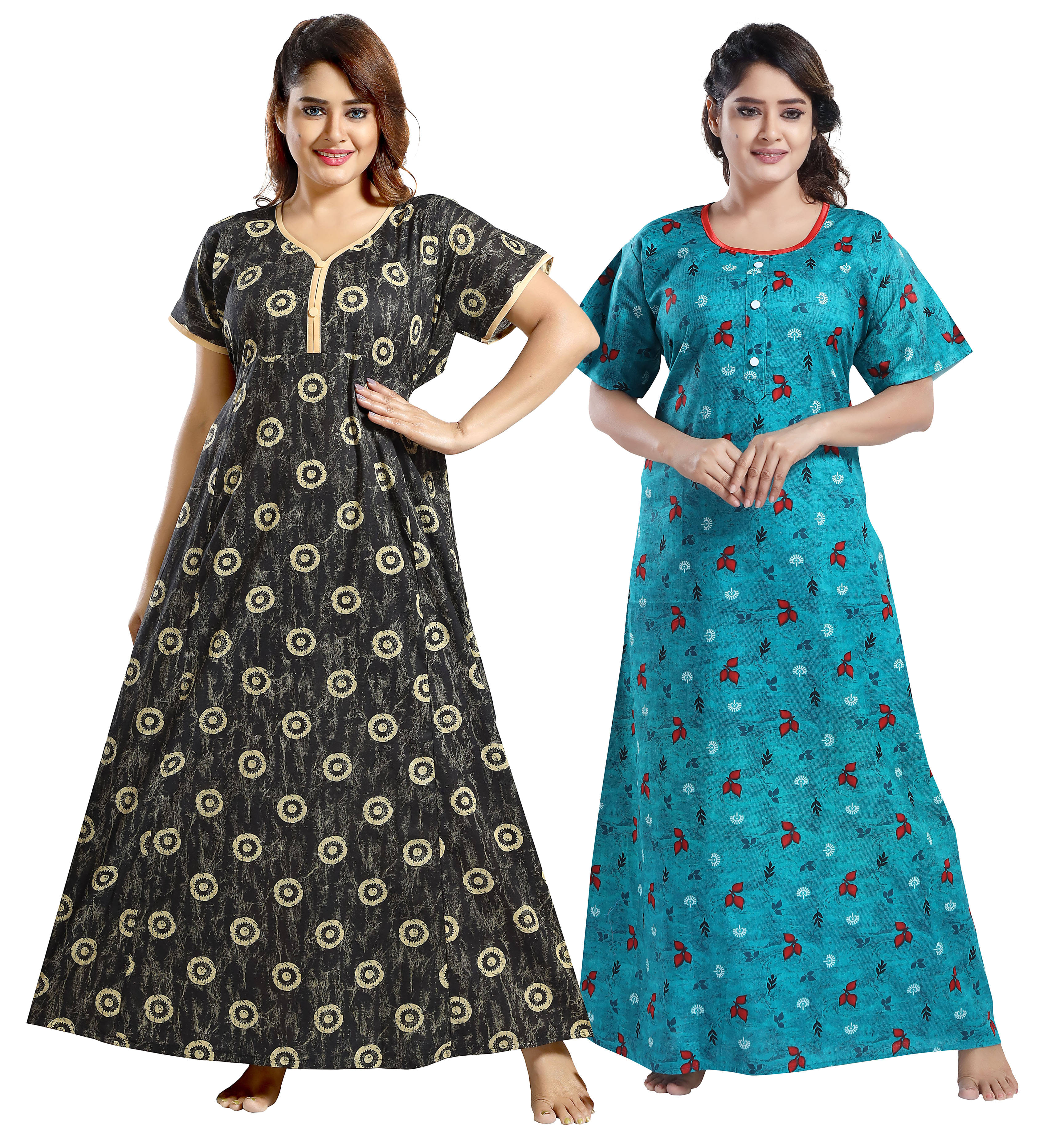 Cinco Multi Color Cotton Blend Women's Nightwear Night Dress ( Pack of 2 ) Cinco Multi Color Cotton Blend Women's Nightwear Night Dress ( Pack of 2 )