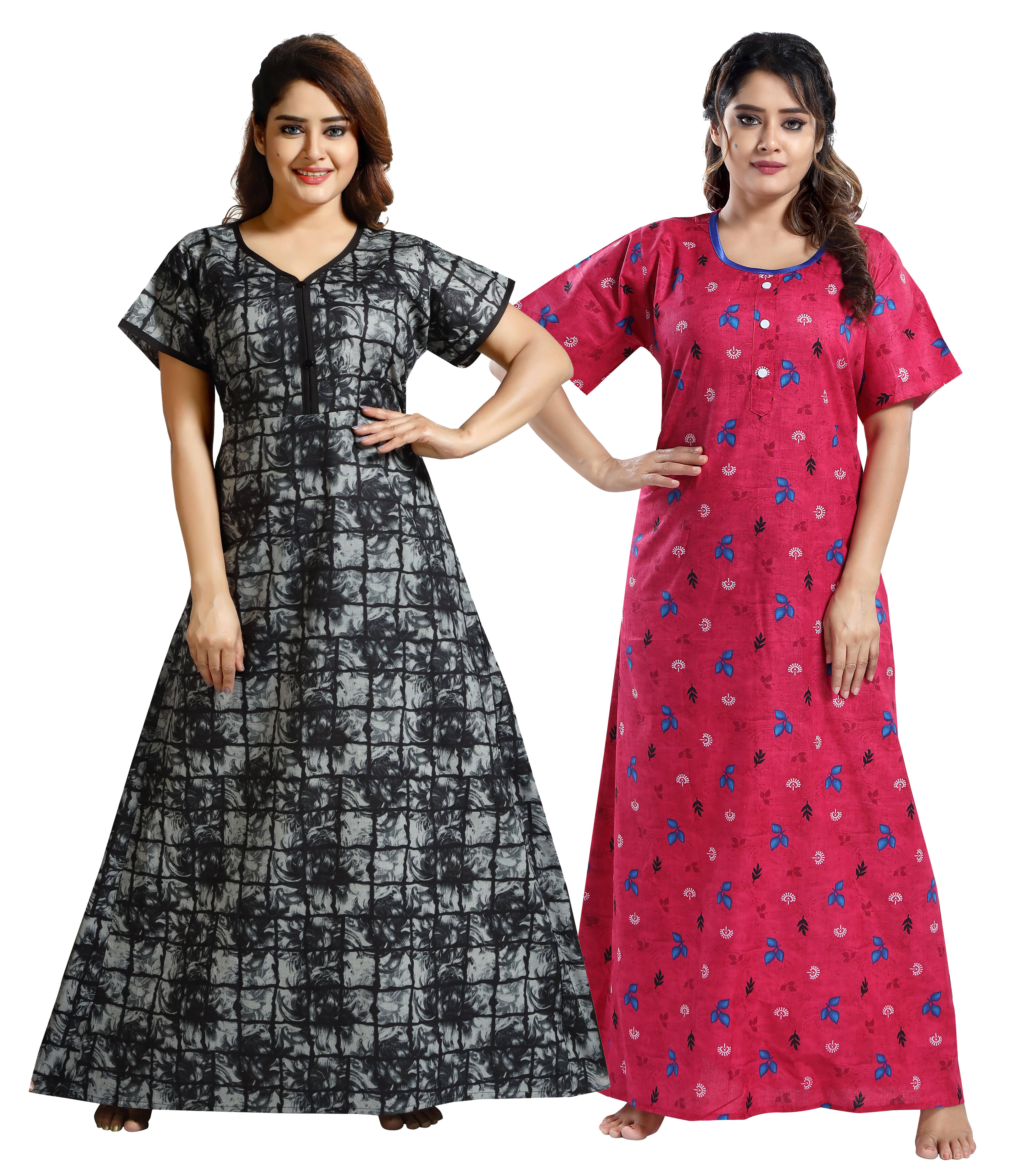     			Cinco Multi Color Cotton Blend Women's Nightwear Nighty & Night Gowns ( Pack of 2 )