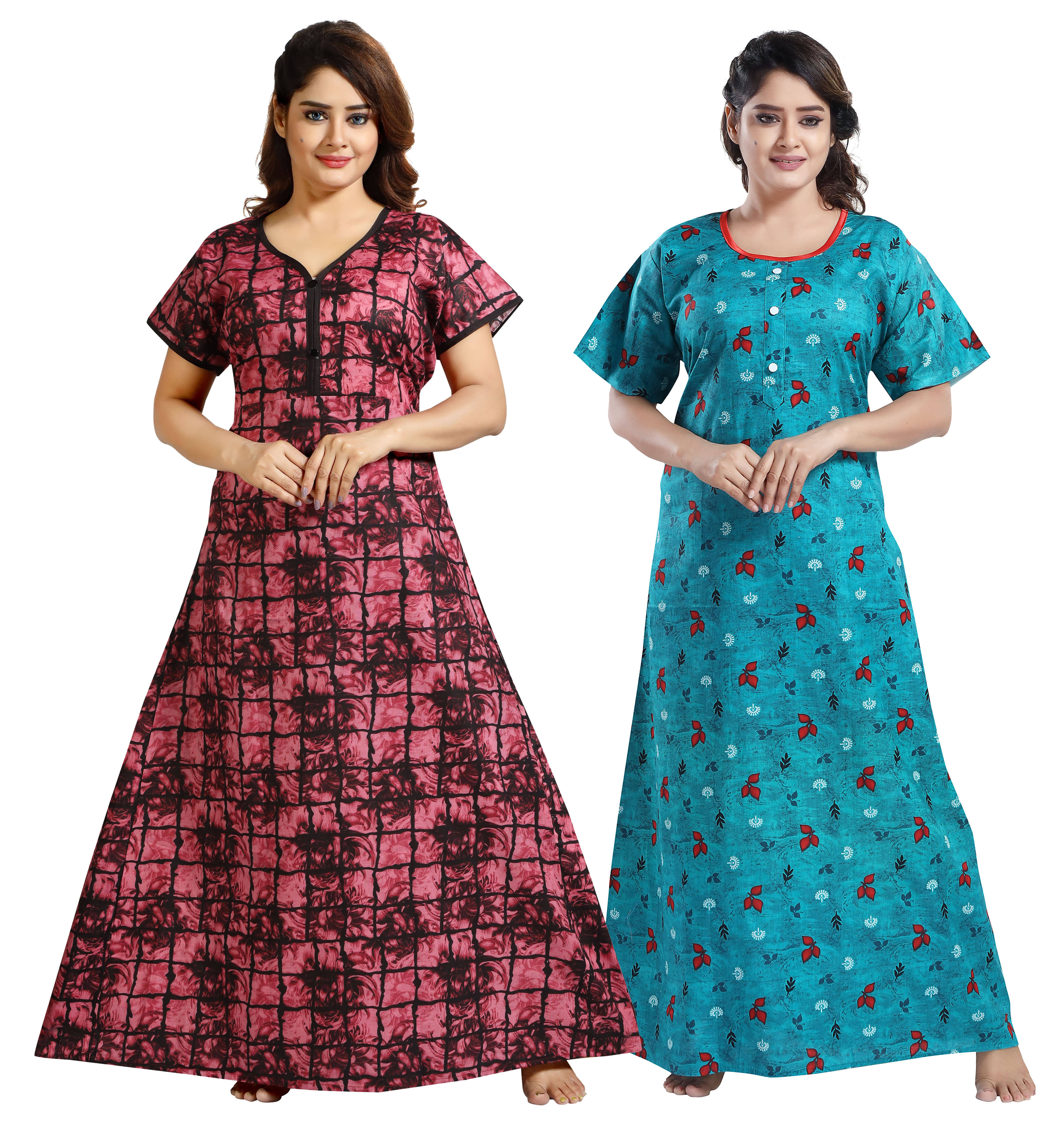 Cinco Multi Color Cotton Blend Women's Nightwear Nighty & Night Gowns ( Pack of 2 ) Cinco Multi Color Cotton Blend Women's Nightwear Nighty & Night Gowns ( Pack of 2 )