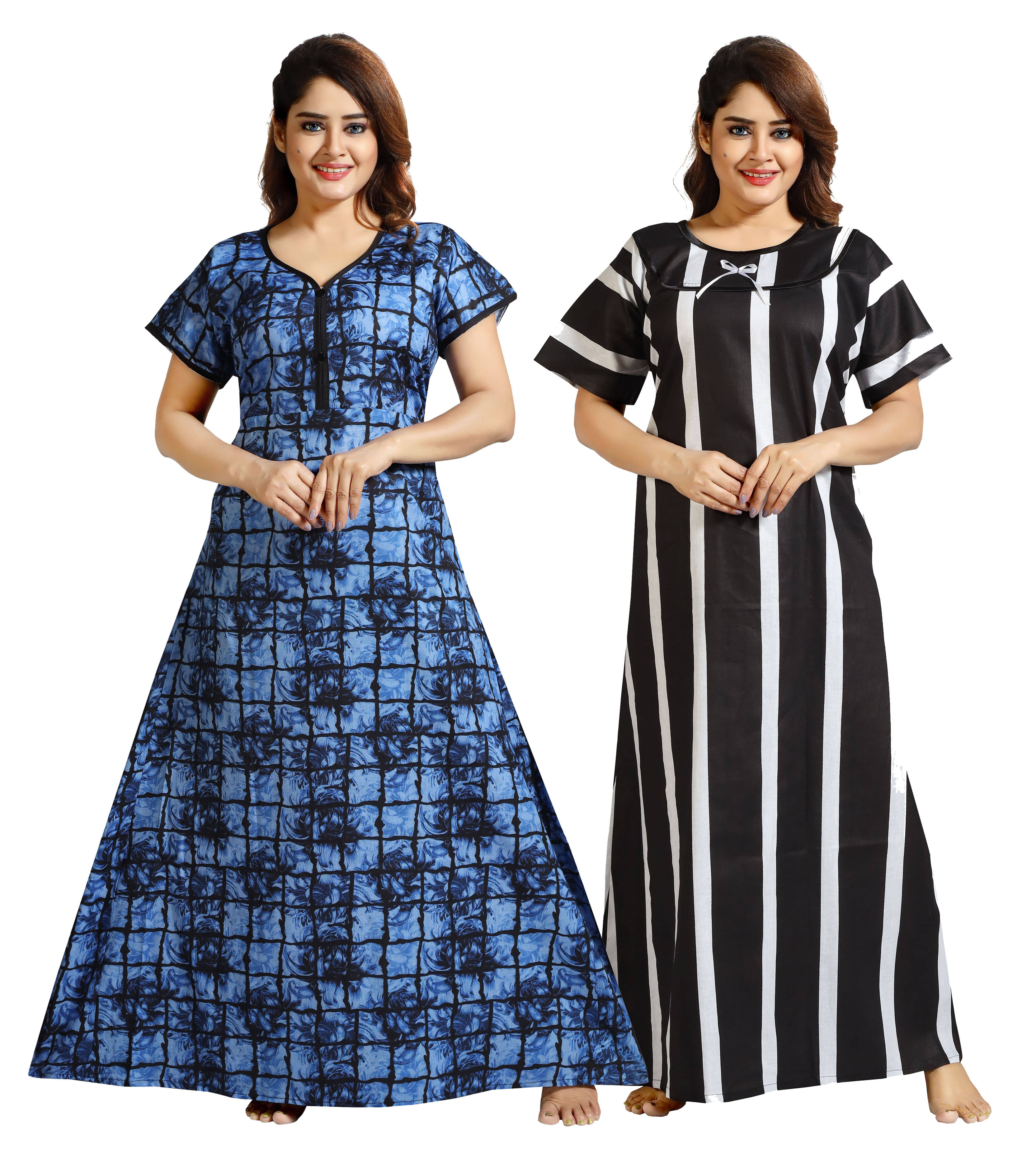     			Cinco Multi Color Cotton Blend Women's Nightwear Nighty & Night Gowns ( Pack of 2 )