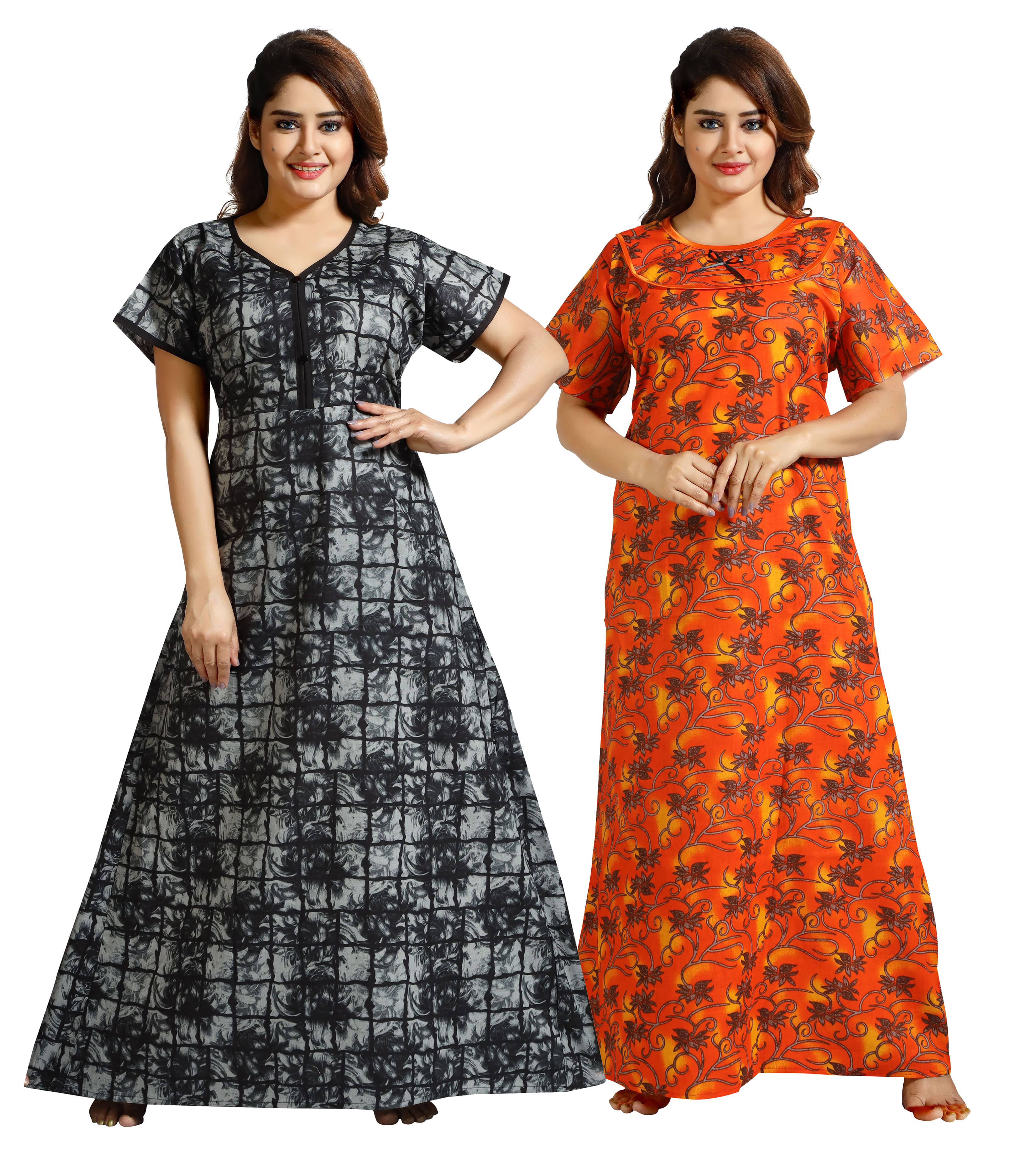     			Cinco Multi Color Cotton Blend Women's Nightwear Nighty & Night Gowns ( Pack of 2 )
