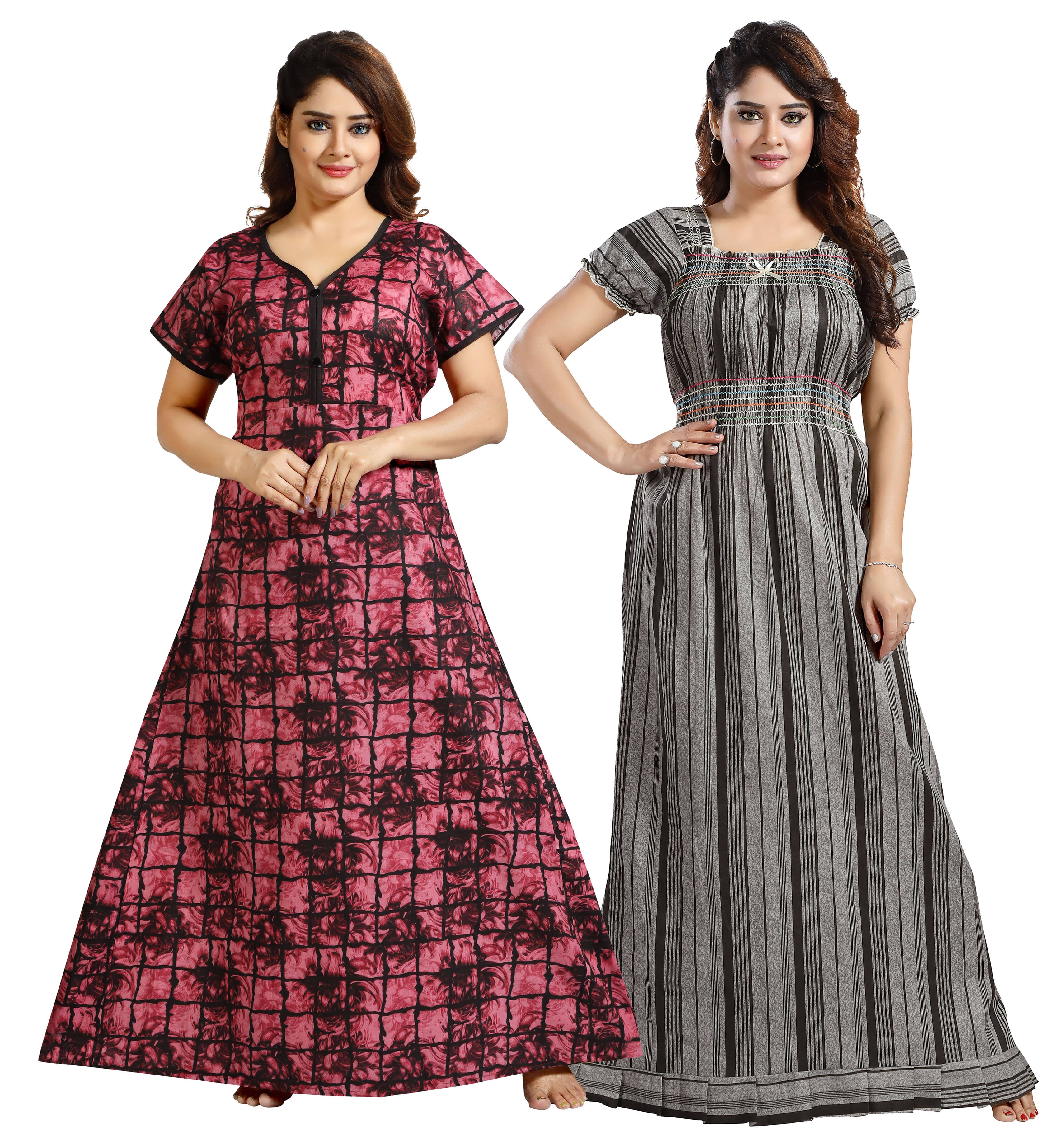     			Cinco Multi Color Cotton Blend Women's Nightwear Nighty & Night Gowns ( Pack of 2 )