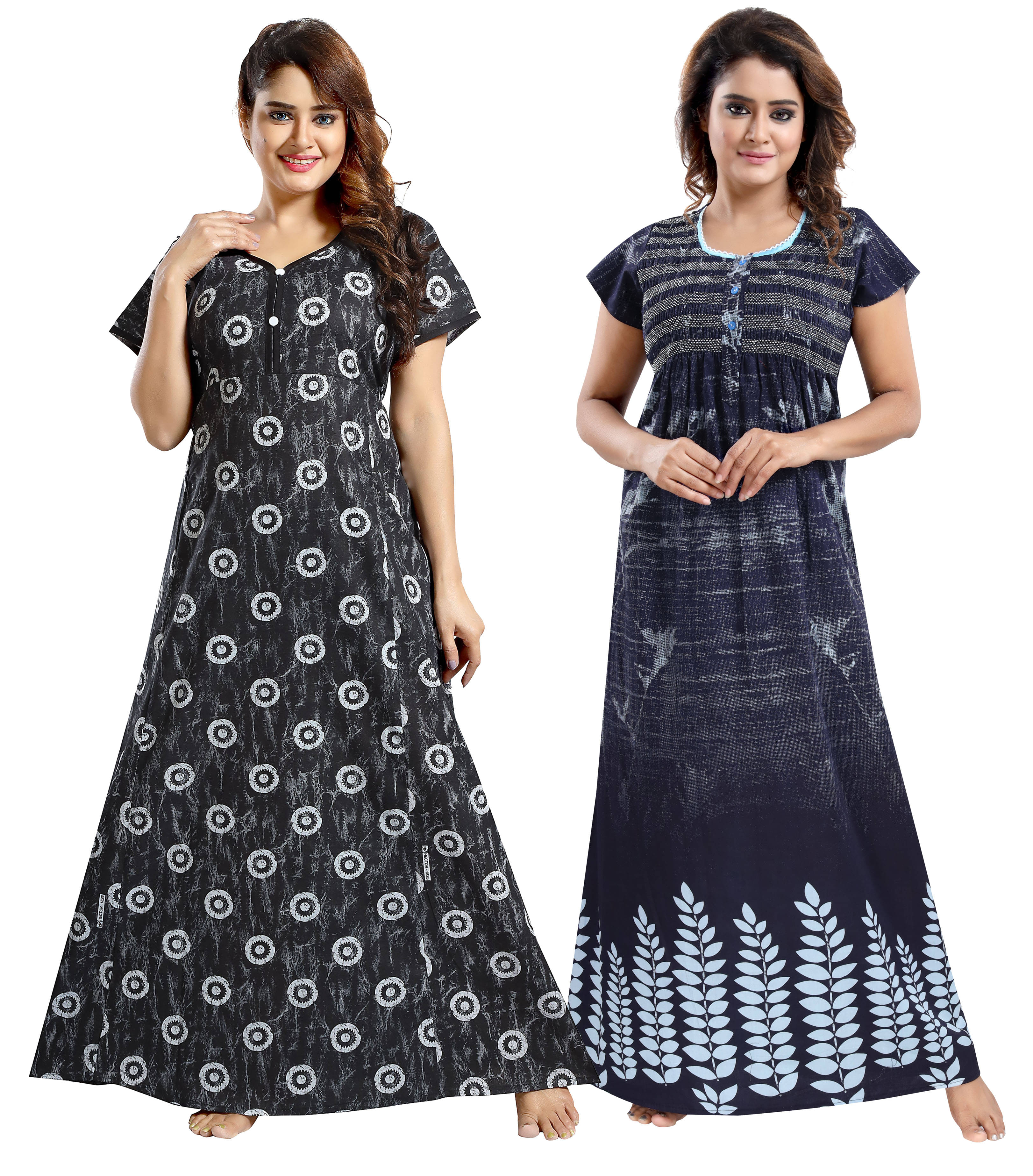     			Cinco Multi Color Cotton Blend Women's Nightwear Nighty & Night Gowns ( Pack of 2 )