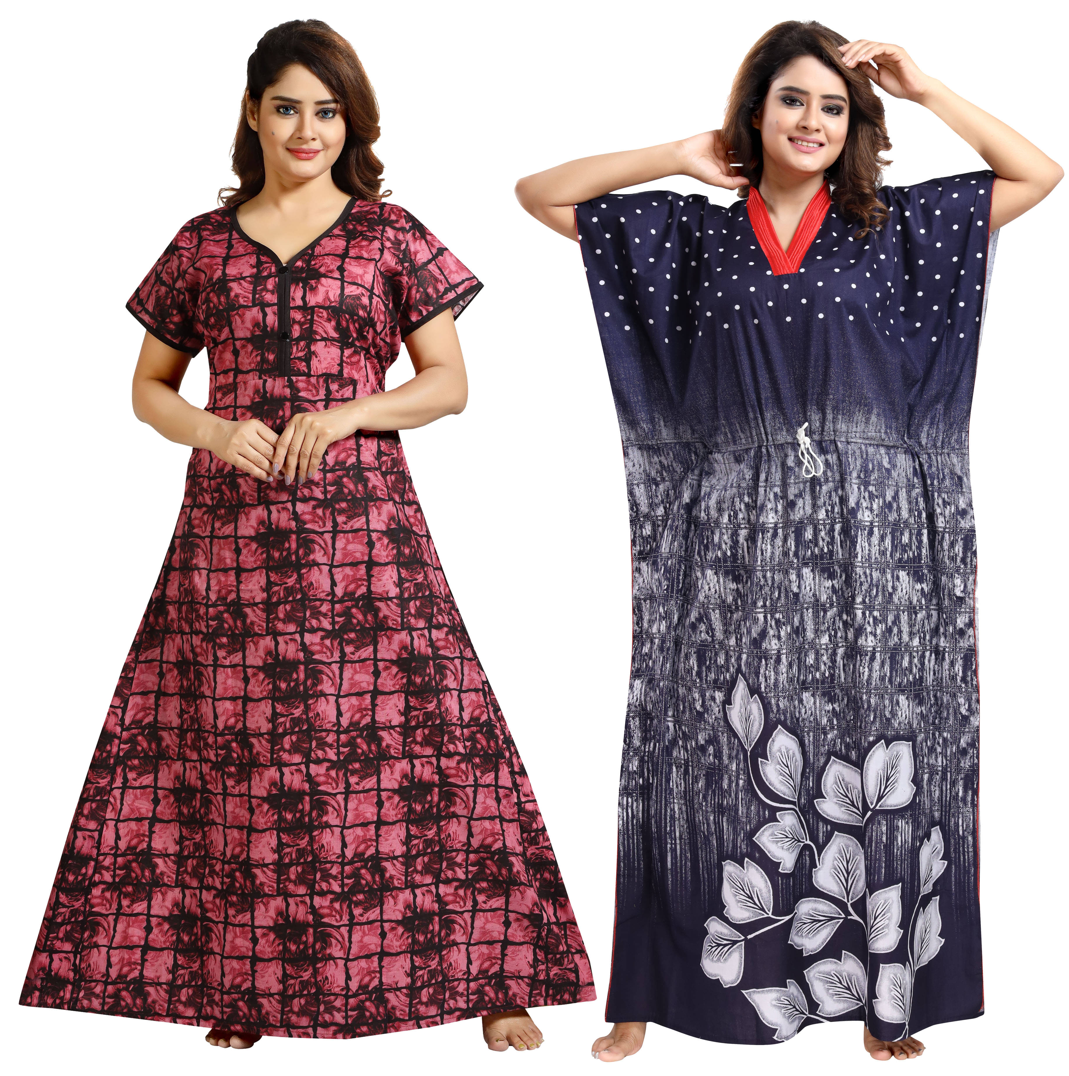 Cinco Multi Color Cotton Blend Women's Nightwear Nighty & Night Gowns ( Pack of 2 ) Cinco Multi Color Cotton Blend Women's Nightwear Nighty & Night Gowns ( Pack of 2 )