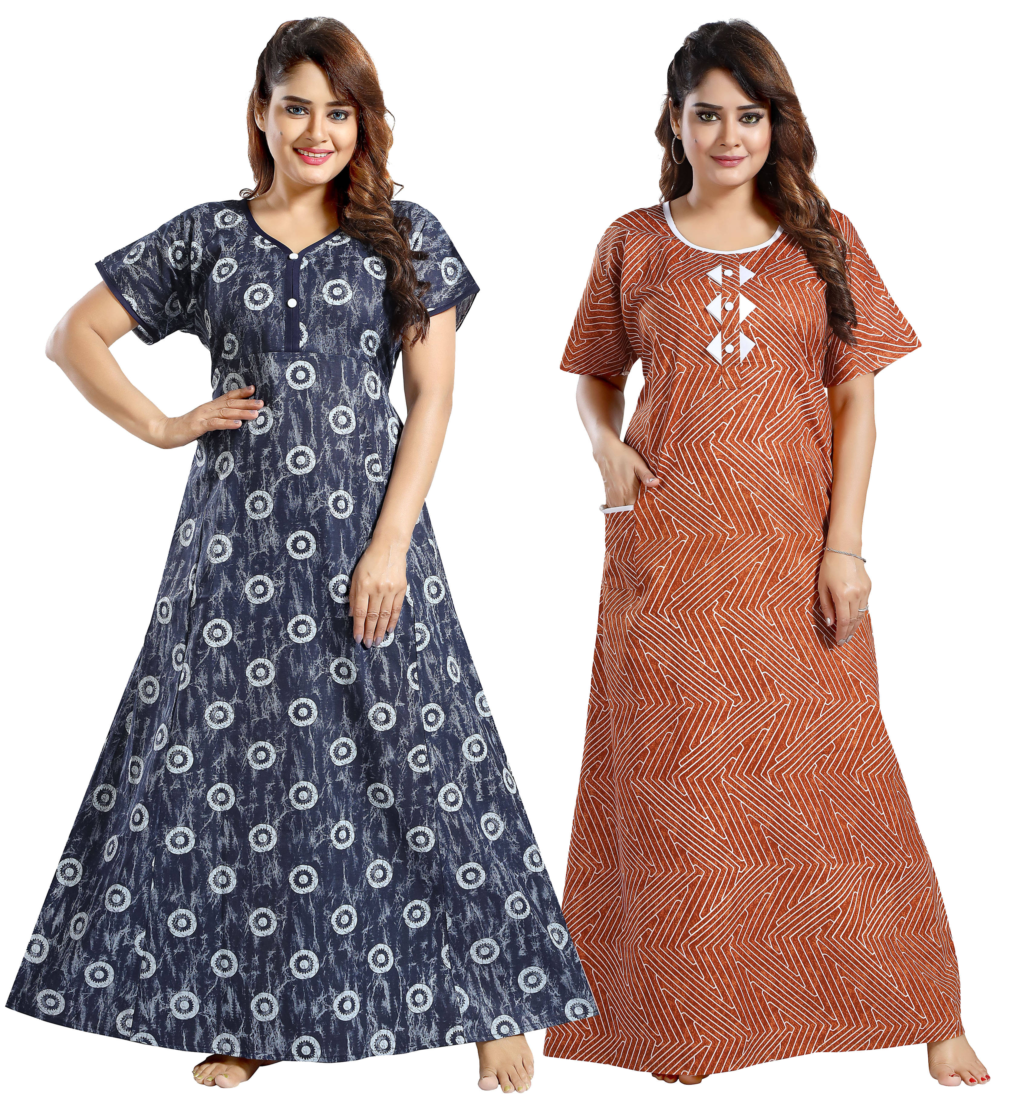     			Cinco Multi Color Cotton Blend Women's Nightwear Nighty & Night Gowns ( Pack of 2 )