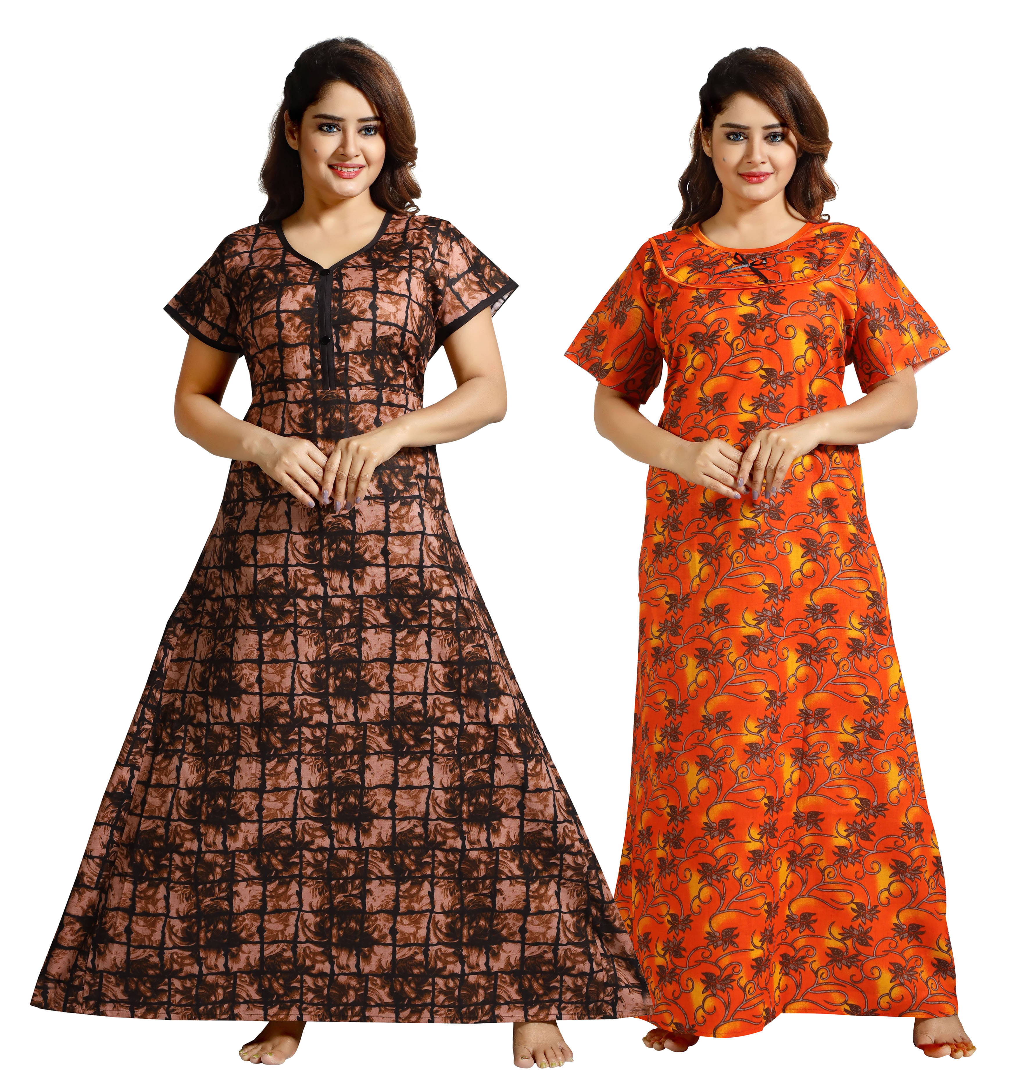 Cinco Multi Color Cotton Blend Women's Nightwear Nighty & Night Gowns ( Pack of 2 ) Cinco Multi Color Cotton Blend Women's Nightwear Nighty & Night Gowns ( Pack of 2 )