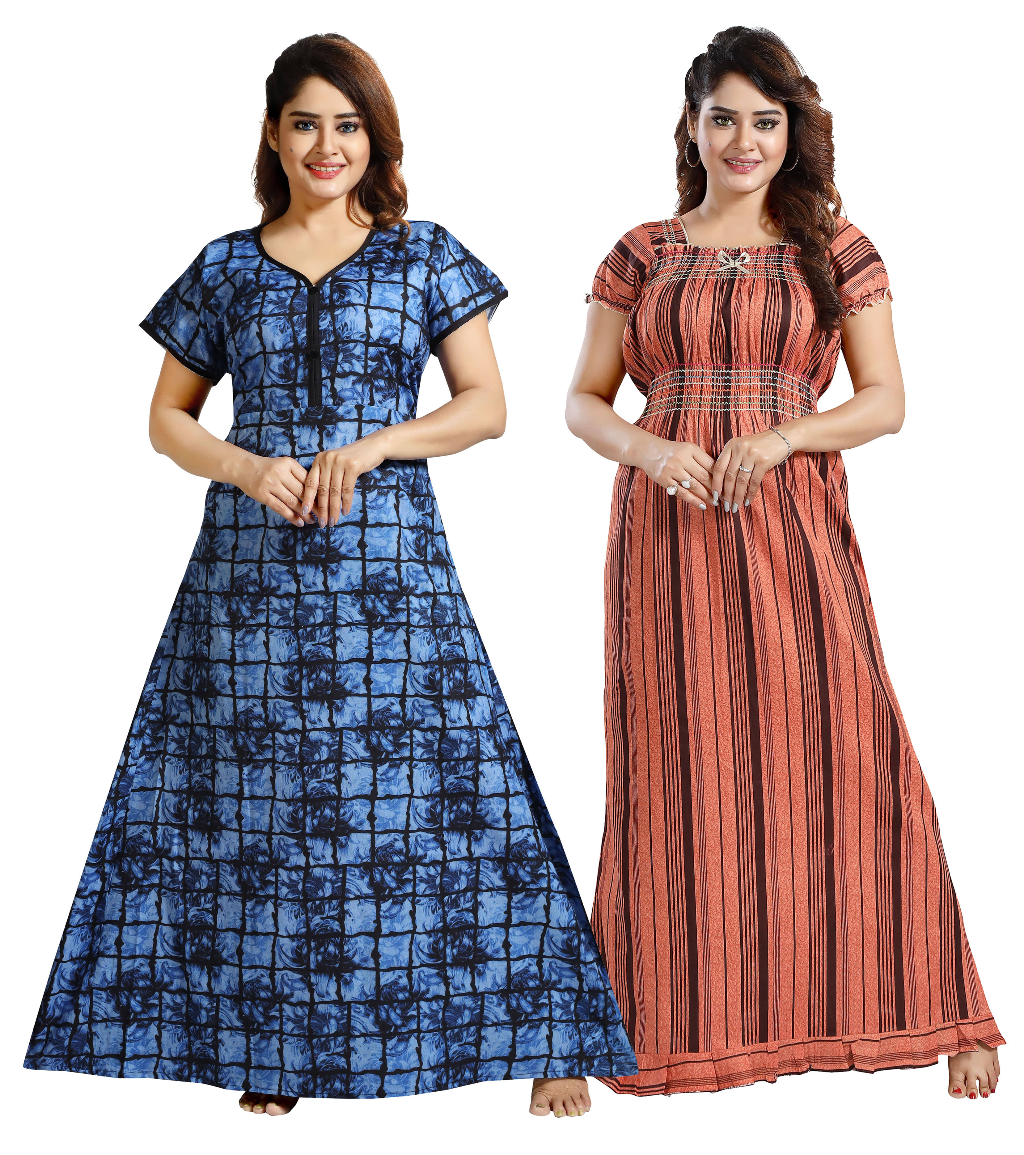Cinco Multi Color Cotton Blend Women's Nightwear Nighty & Night Gowns ( Pack of 2 ) Cinco Multi Color Cotton Blend Women's Nightwear Nighty & Night Gowns ( Pack of 2 )
