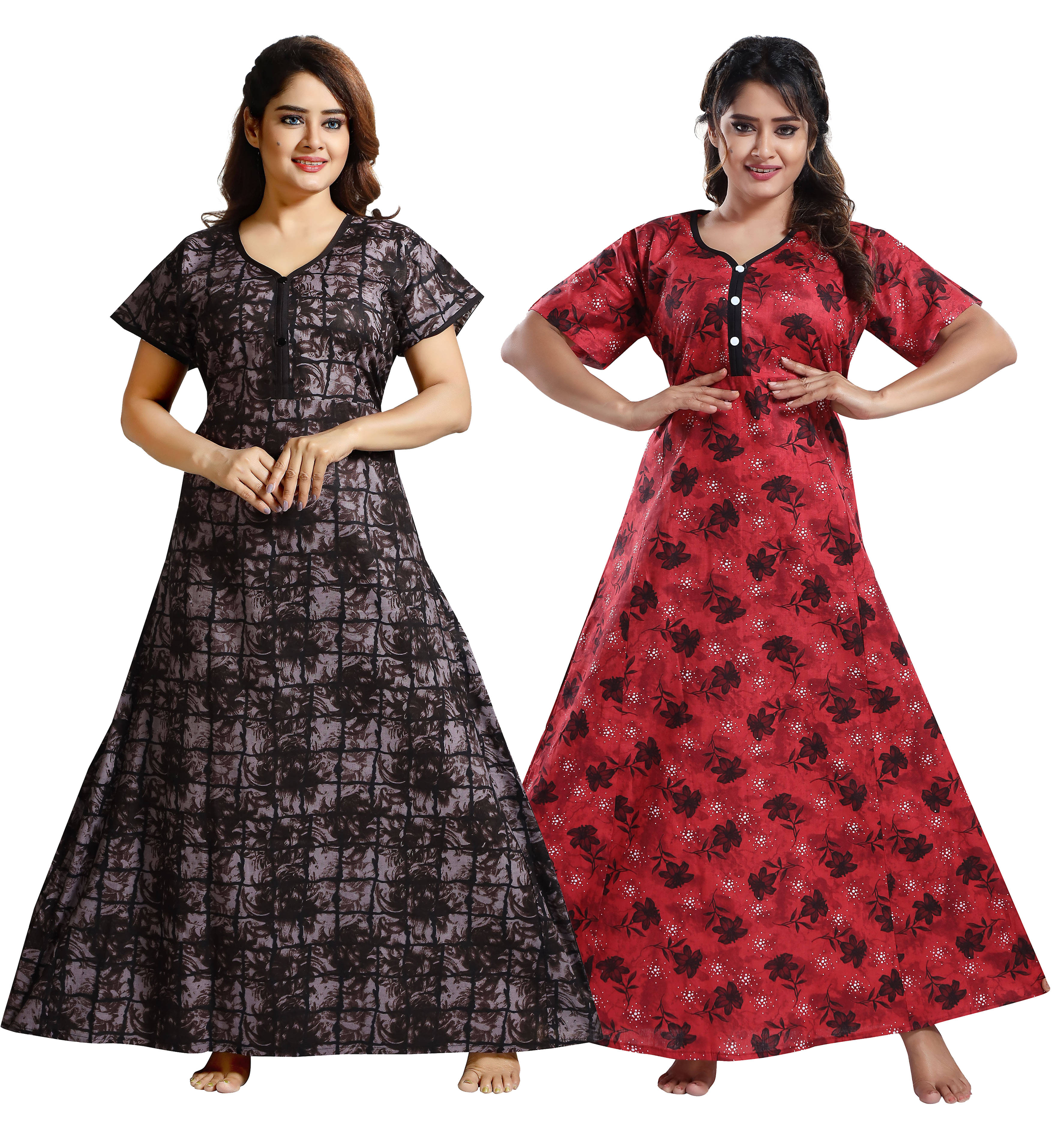 Cinco Multi Color Cotton Blend Women's Nightwear Nighty & Night Gowns ( Pack of 2 ) Cinco Multi Color Cotton Blend Women's Nightwear Nighty & Night Gowns ( Pack of 2 )