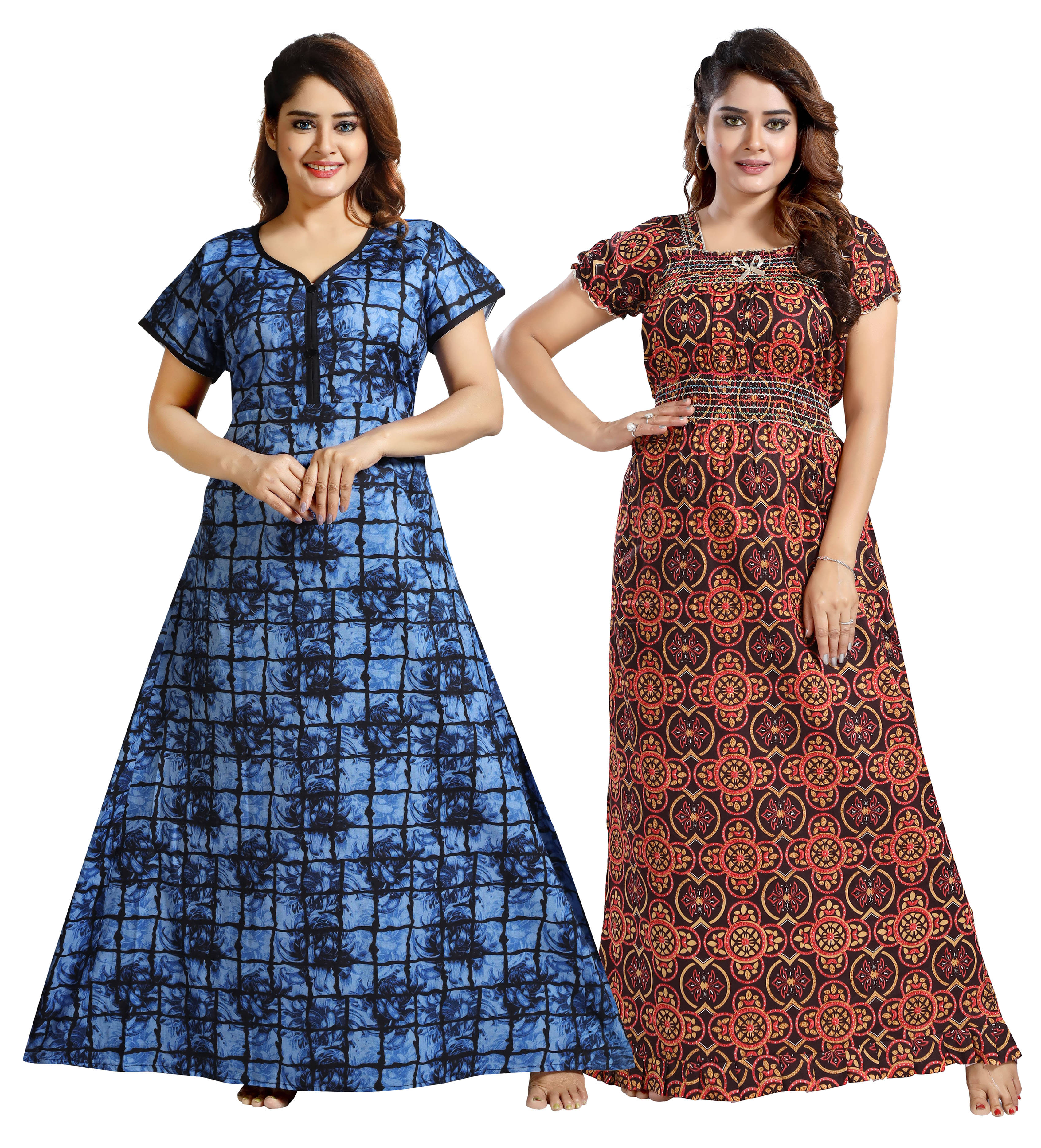     			Cinco Multi Color Cotton Blend Women's Nightwear Nighty & Night Gowns ( Pack of 2 )