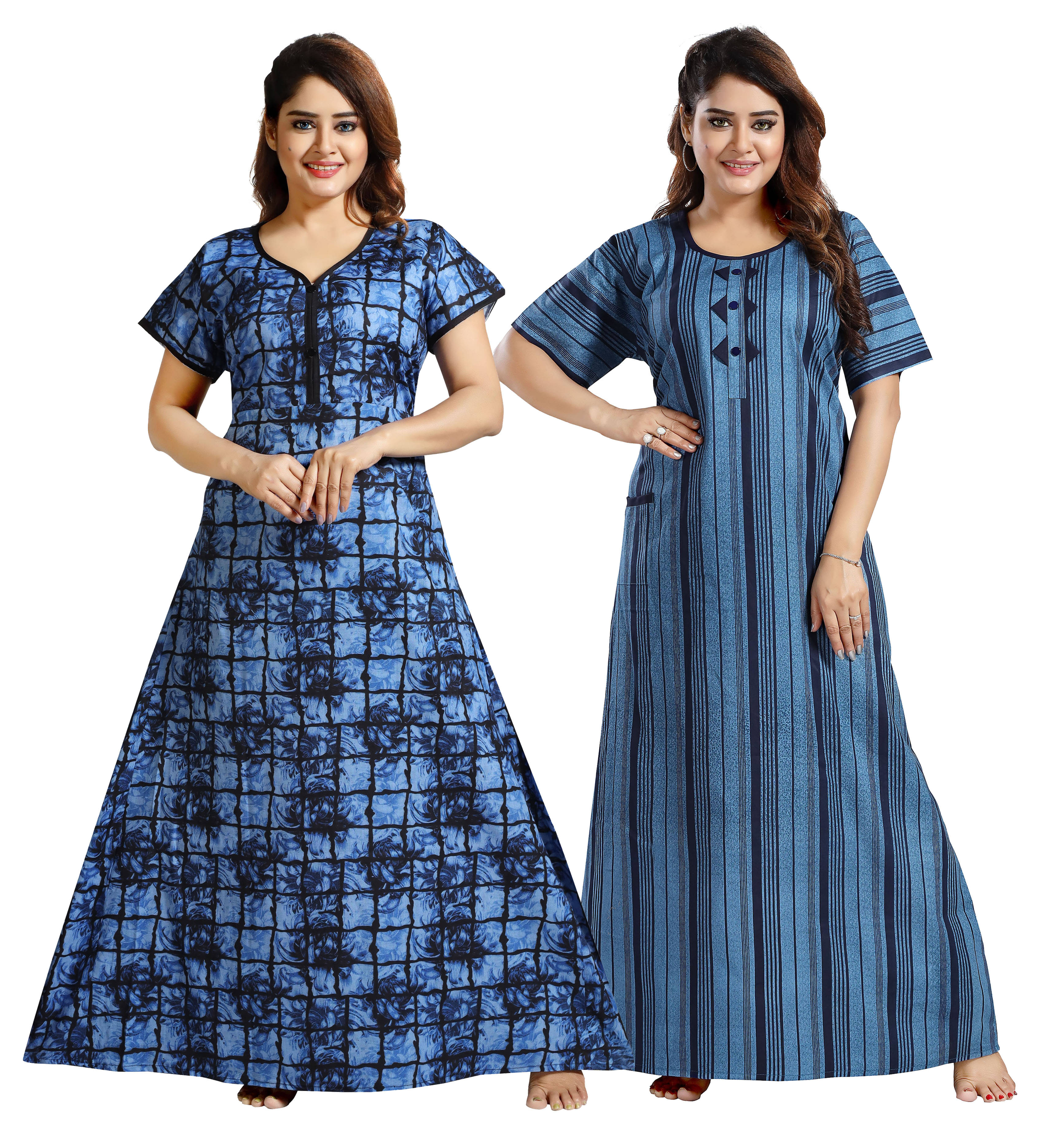     			Cinco Multi Color Cotton Blend Women's Nightwear Nighty & Night Gowns ( Pack of 2 )