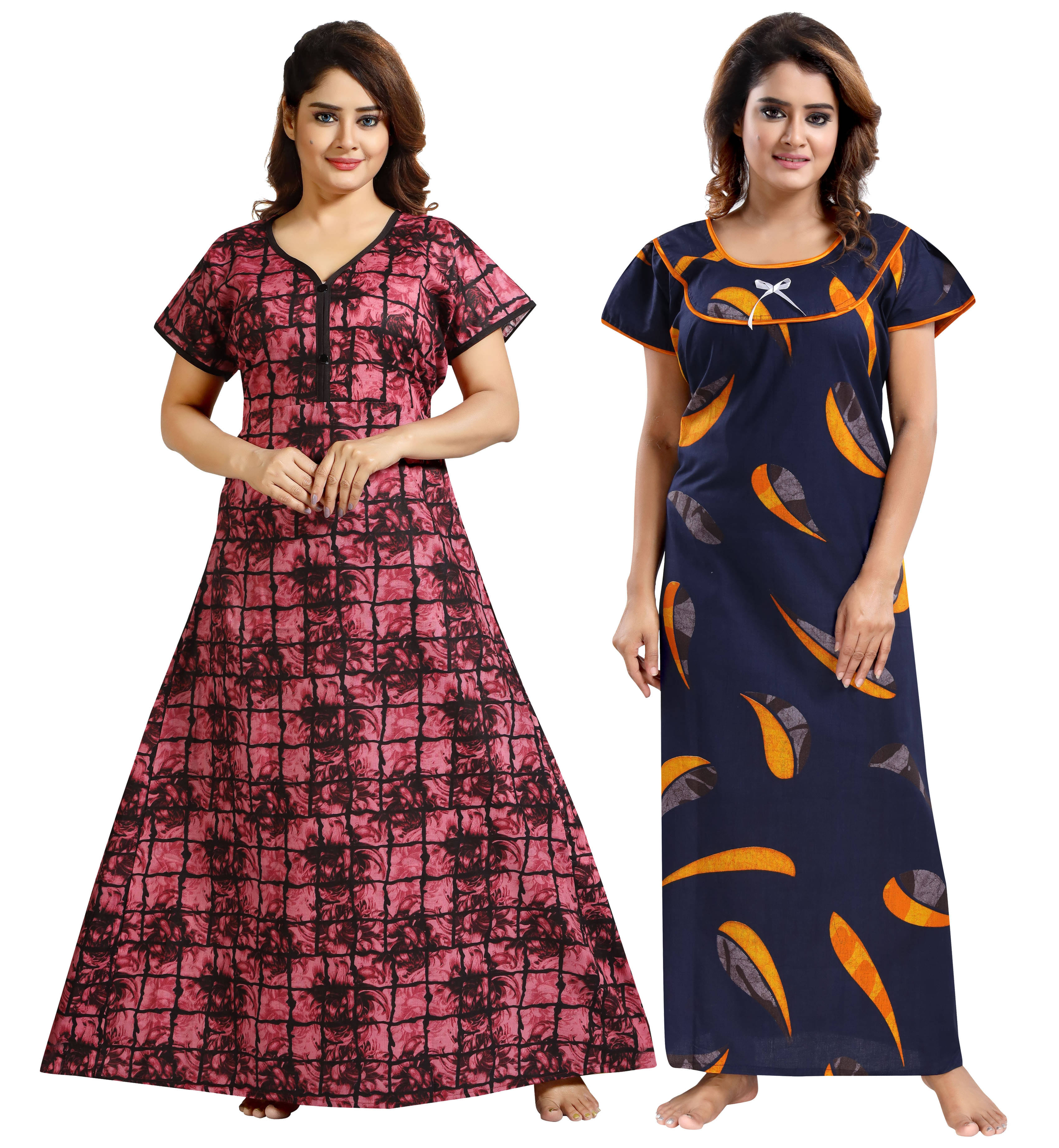 Cinco Multi Color Cotton Blend Women's Nightwear Nighty & Night Gowns ( Pack of 2 ) Cinco Multi Color Cotton Blend Women's Nightwear Nighty & Night Gowns ( Pack of 2 )