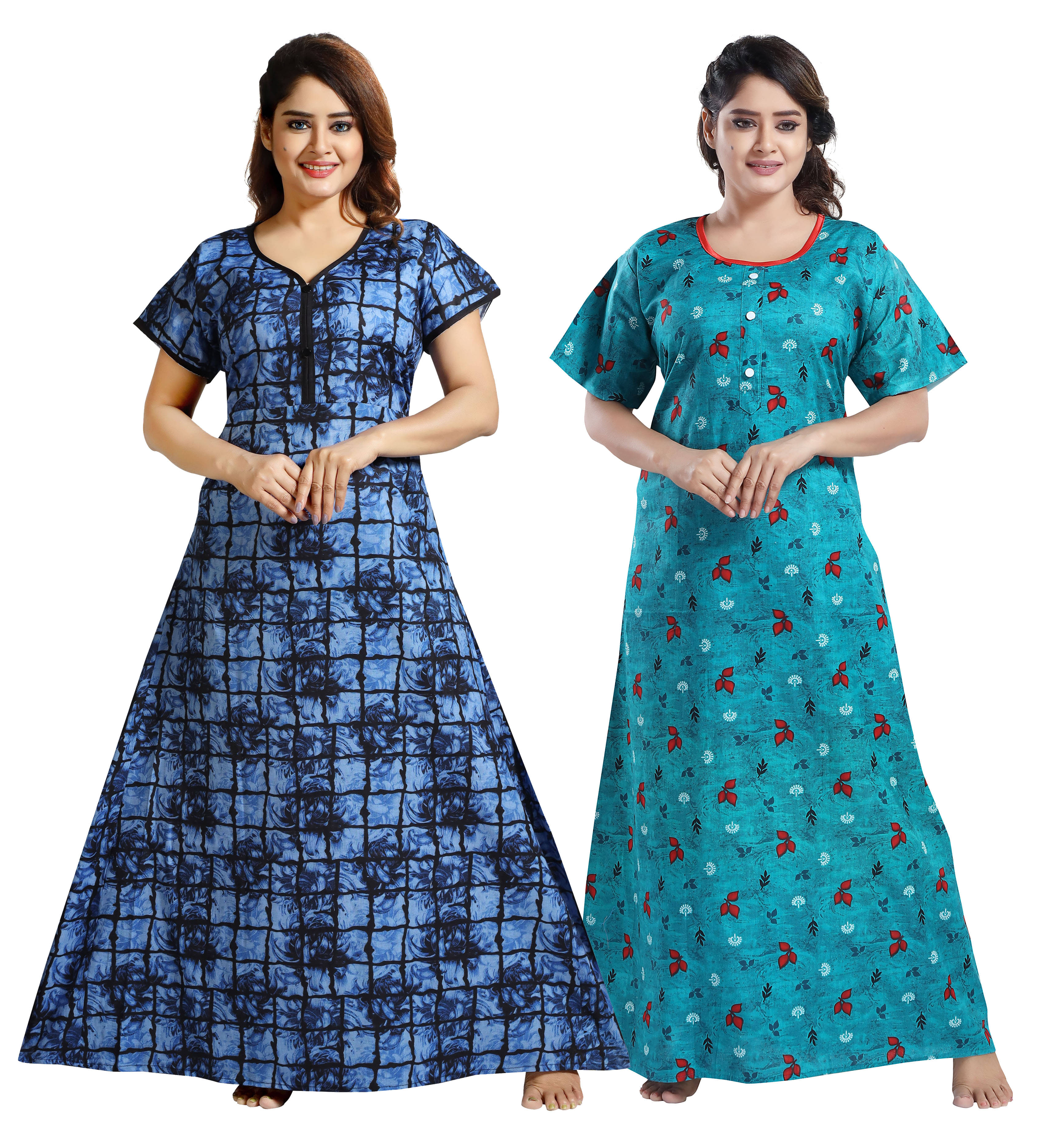 Cinco Multi Color Cotton Blend Women's Nightwear Nighty & Night Gowns ( Pack of 2 ) Cinco Multi Color Cotton Blend Women's Nightwear Nighty & Night Gowns ( Pack of 2 )