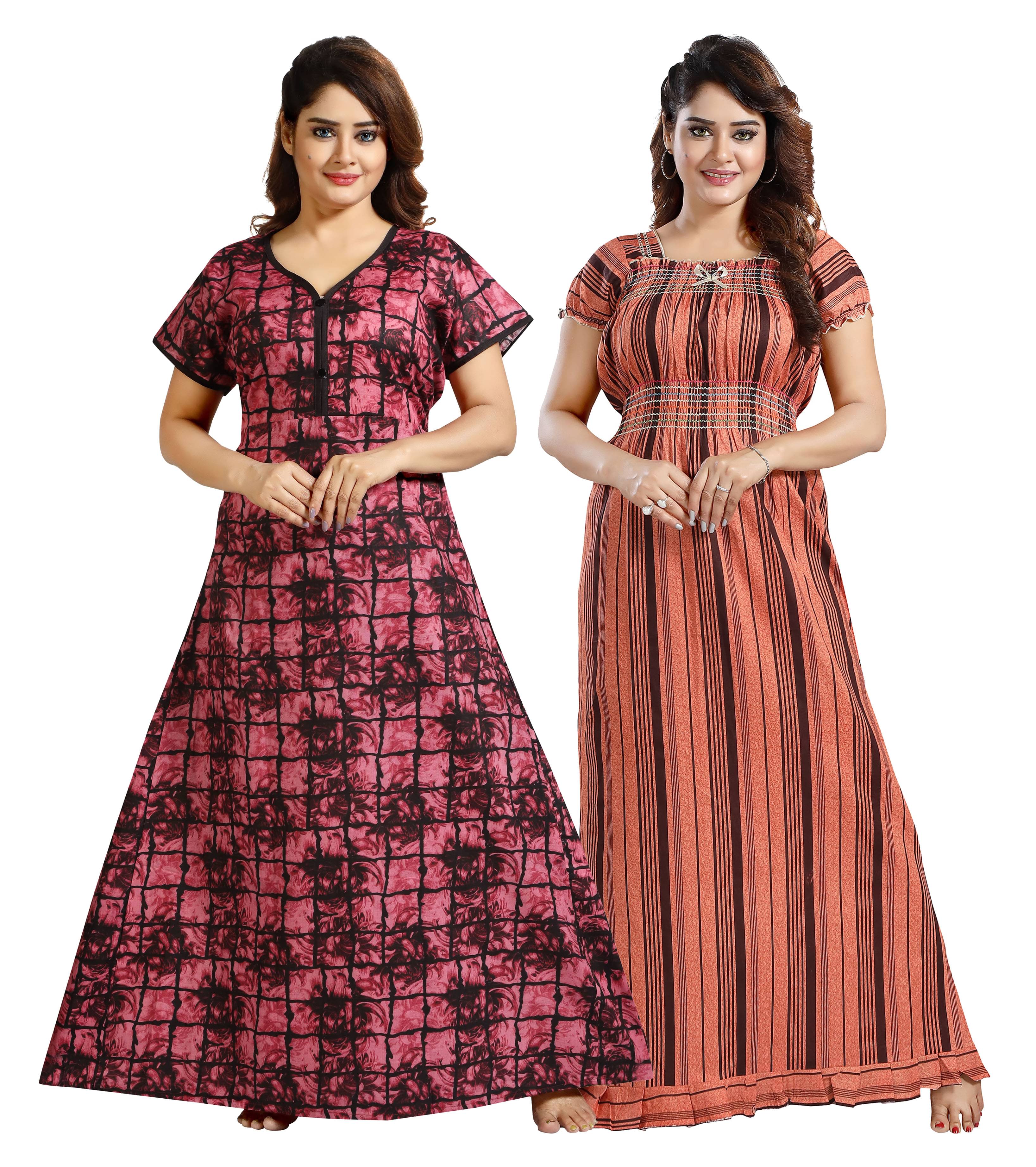 Cinco Multi Color Cotton Blend Women's Nightwear Nighty & Night Gowns ( Pack of 2 ) Cinco Multi Color Cotton Blend Women's Nightwear Nighty & Night Gowns ( Pack of 2 )