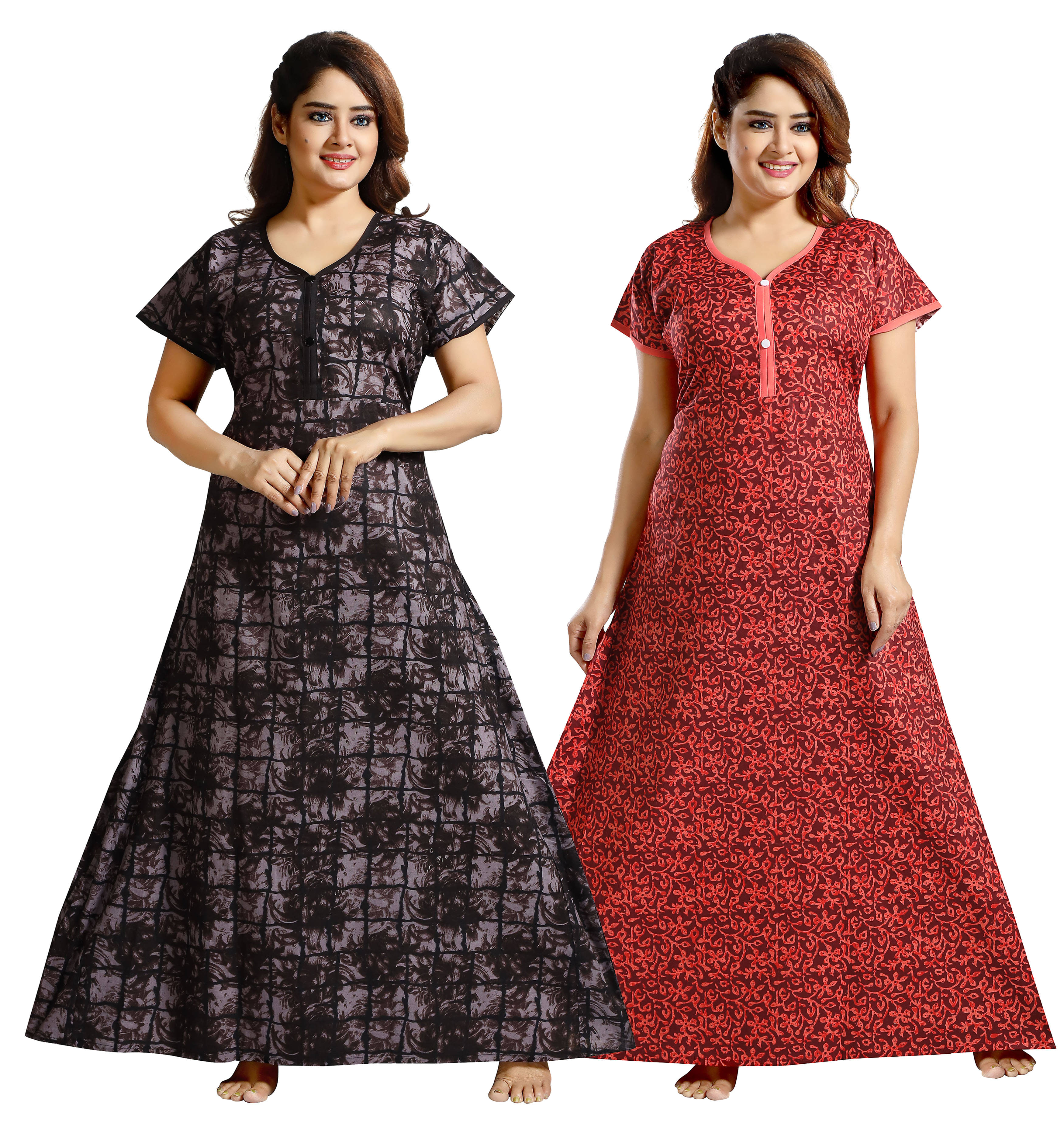     			Cinco Multi Color Cotton Blend Women's Nightwear Nighty & Night Gowns ( Pack of 2 )