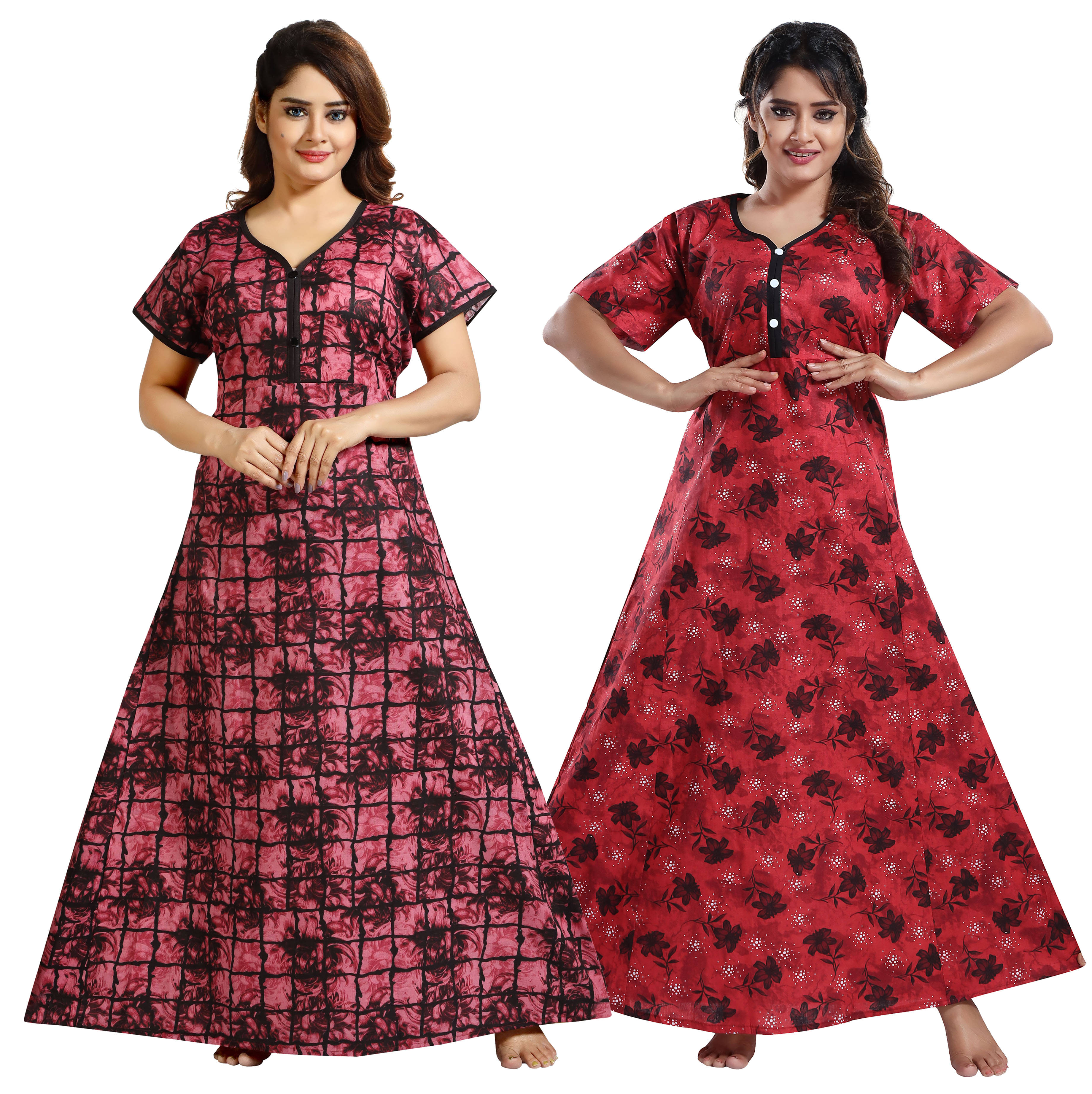 Cinco Multi Color Cotton Blend Women's Nightwear Nighty & Night Gowns ( Pack of 2 ) Cinco Multi Color Cotton Blend Women's Nightwear Nighty & Night Gowns ( Pack of 2 )