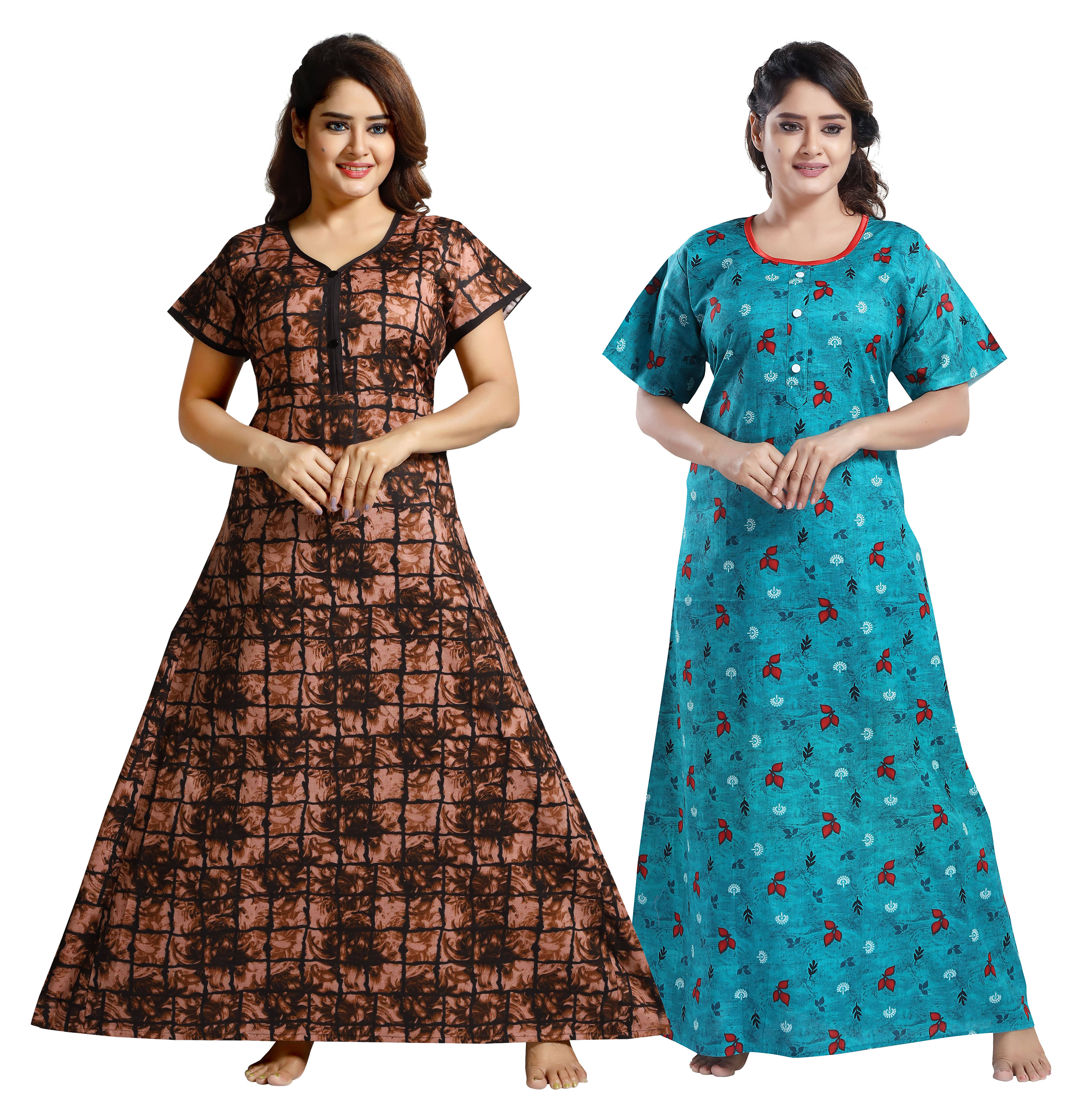 Cinco Multi Color Cotton Blend Women's Nightwear Nighty & Night Gowns ( Pack of 2 ) Cinco Multi Color Cotton Blend Women's Nightwear Nighty & Night Gowns ( Pack of 2 )