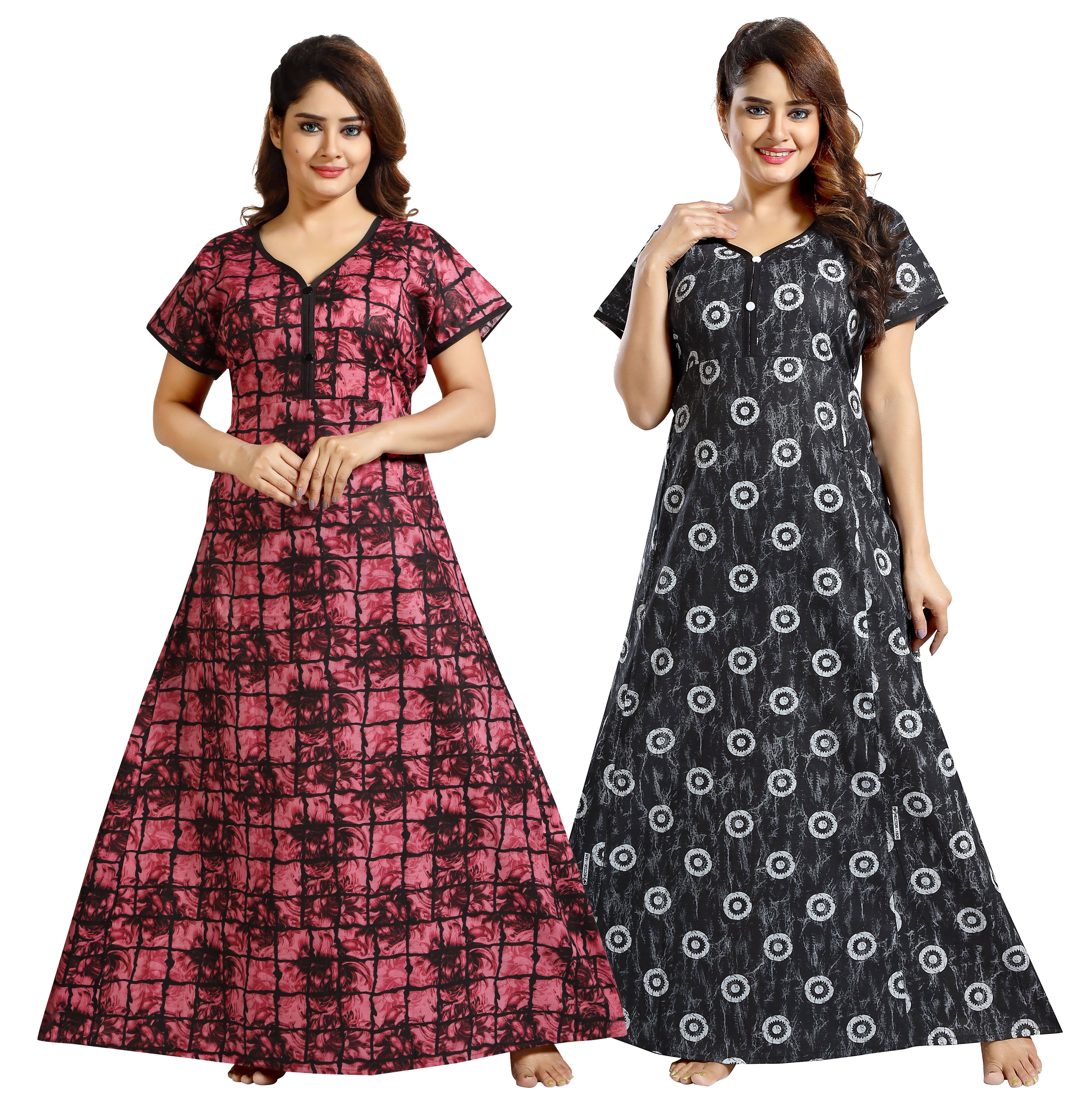 Cinco Multi Color Cotton Blend Women's Nightwear Nighty & Night Gowns ( Pack of 2 ) Cinco Multi Color Cotton Blend Women's Nightwear Nighty & Night Gowns ( Pack of 2 )