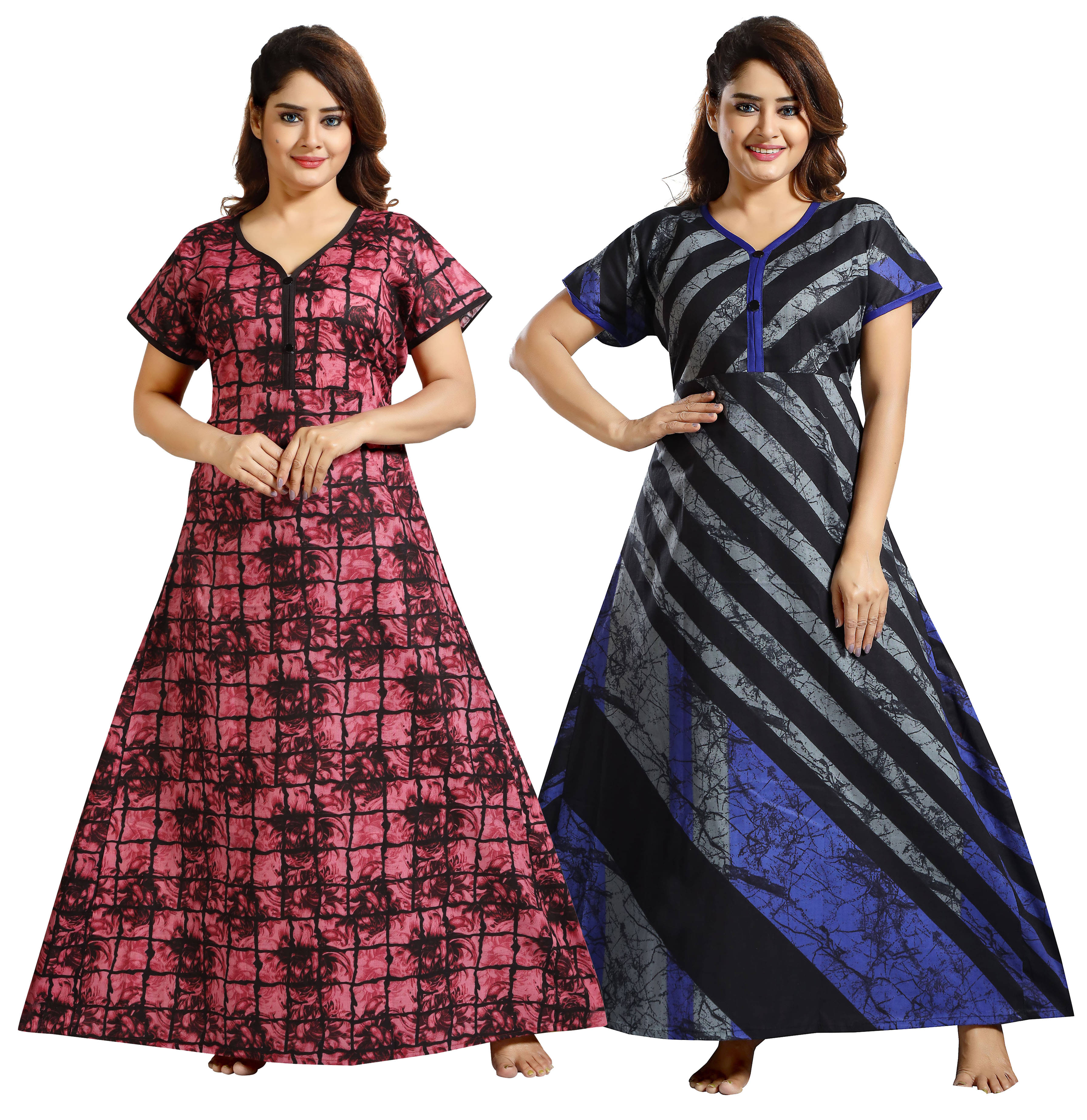 Cinco Multi Color Cotton Blend Women's Nightwear Nighty & Night Gowns ( Pack of 2 ) Cinco Multi Color Cotton Blend Women's Nightwear Nighty & Night Gowns ( Pack of 2 )