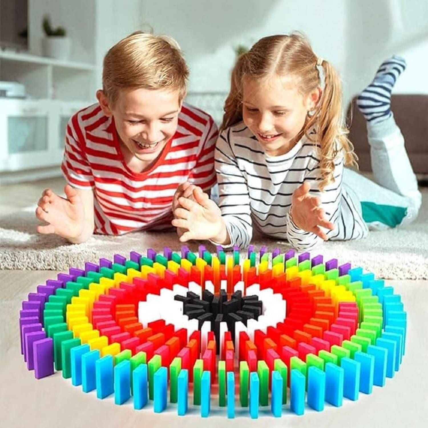     			Colorful Wooden Domino Blocks Set Domino Tile Bulk Building Racing Stacking Games Educational Toys for Kids Birthday Party Favor (120 Pcs)