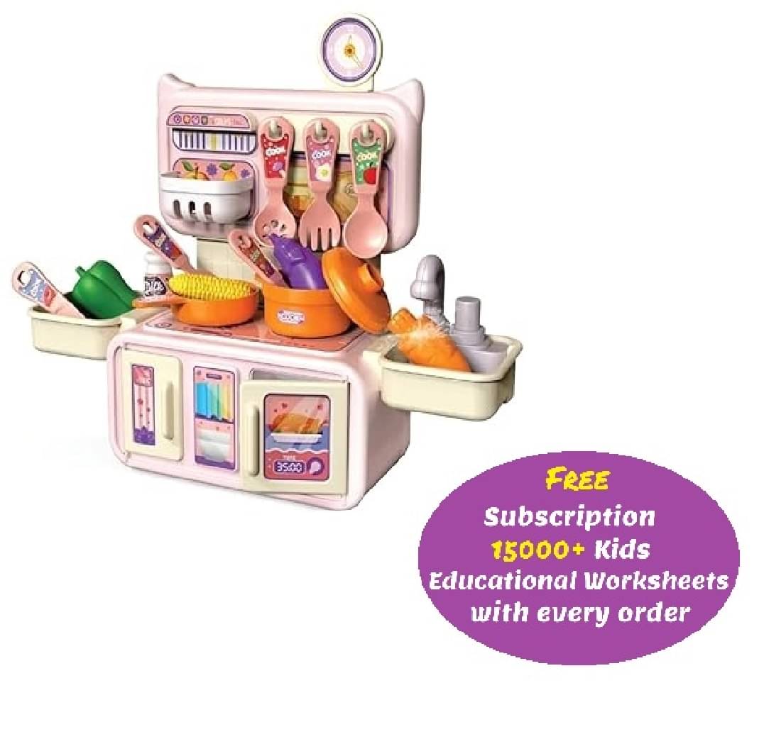 Dream Kitchen Playset Toy Pretend Play Realistic Cooking Action Modern Kitchen Set - Real Like Working Sink - Random Color As Per Stock (Free subscription of kids Educational worksheets) Dream Kitchen Playset Toy Pretend Play Realistic Cooking Action Modern Kitchen Set - Real Like Working Sink - Random Color As Per Stock (Free subscription of kids Educational worksheets)