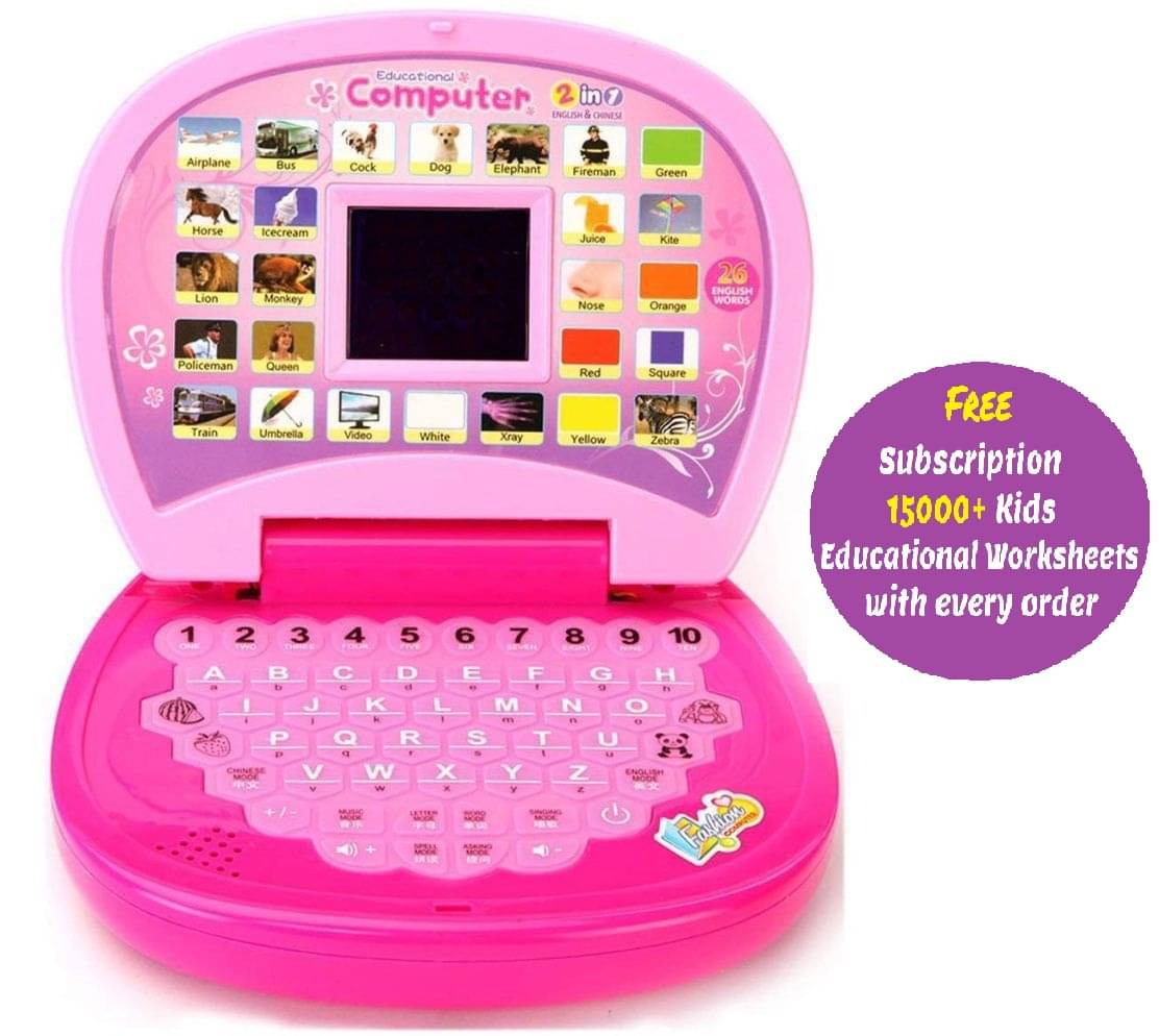     			Educational Learning Laptop for Kids with LED Display, Alphabet ABC and 123 Number Learning Computer for Kids (Laptop Pink) (Free subscription of kids Educational worksheets)
