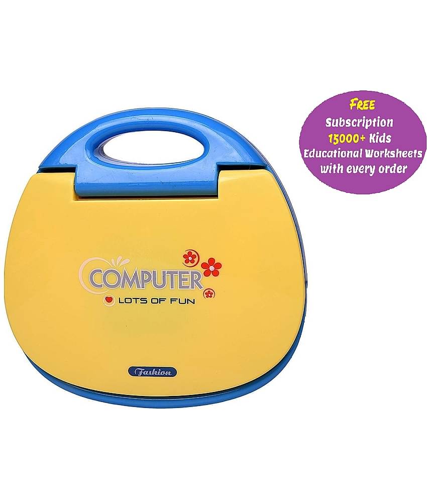 Educational Learning Laptop for Kids with LED Display, Alphabet ABC and 123 Number Learning Computer for Kids (Laptop Yellow) (Free subscription of kids Educational worksheets)