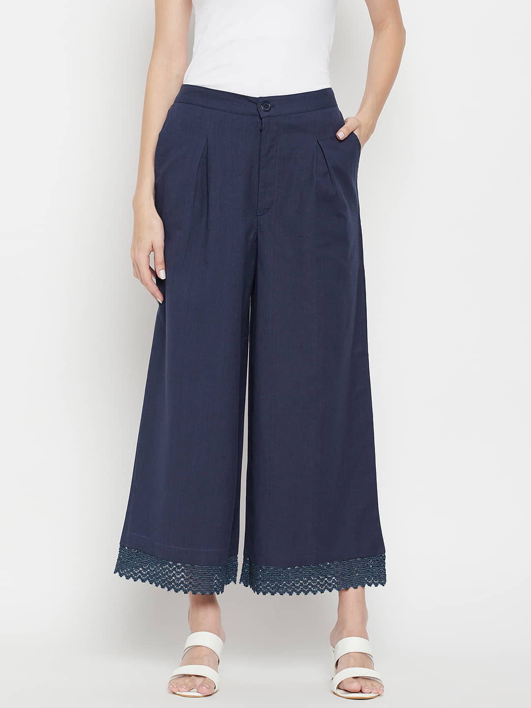 FASHJONS 360 Navy Cotton Flared Women's Palazzos ( Pack of 1 )