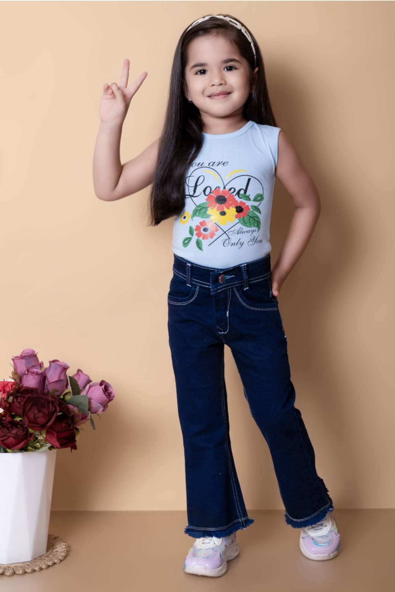     			ICONIC ME- Kids Girls Premium Bootcut Wide leg denim Jeans