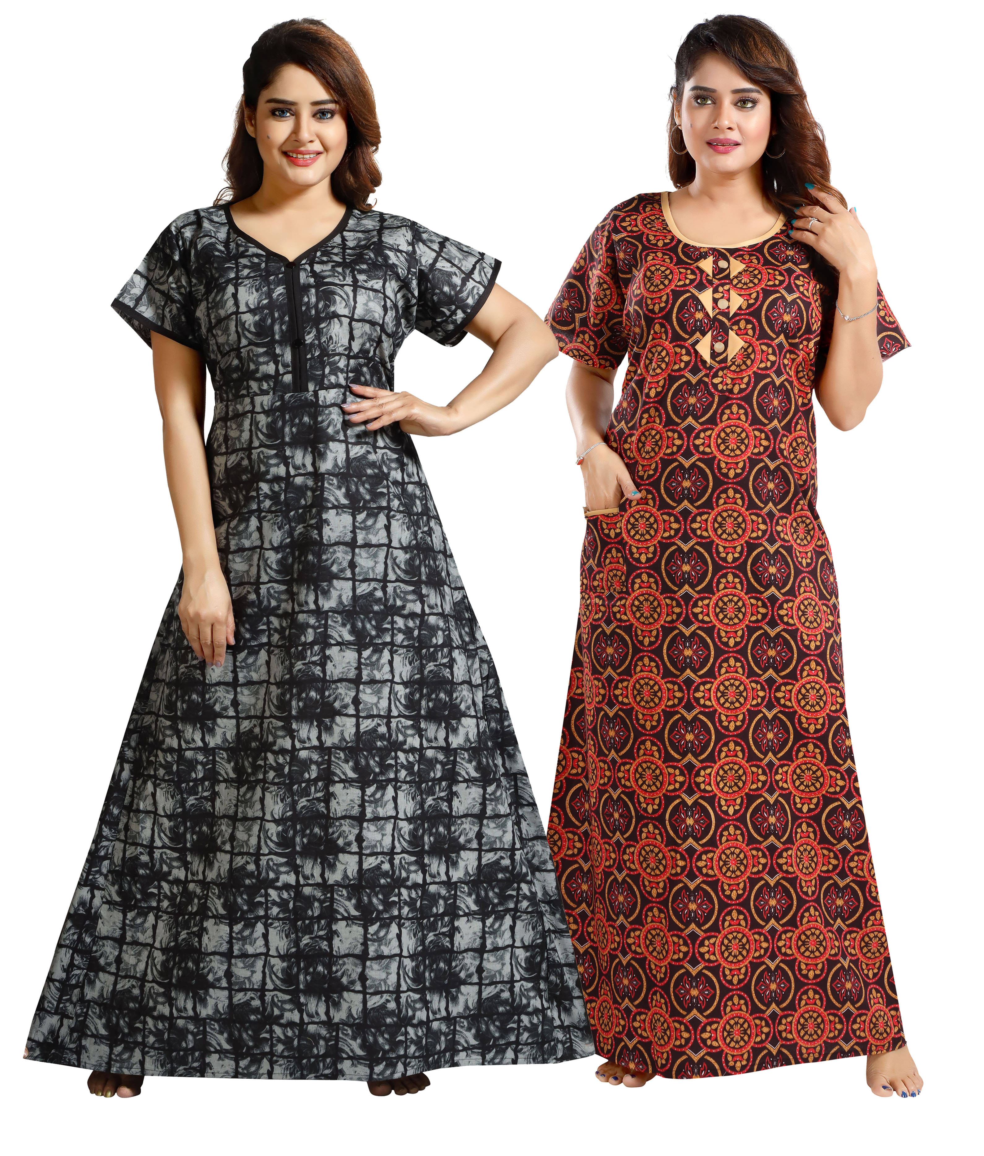     			INNER BEATS Multi Color Cotton Blend Women's Nightwear Night Dress ( Pack of 2 )