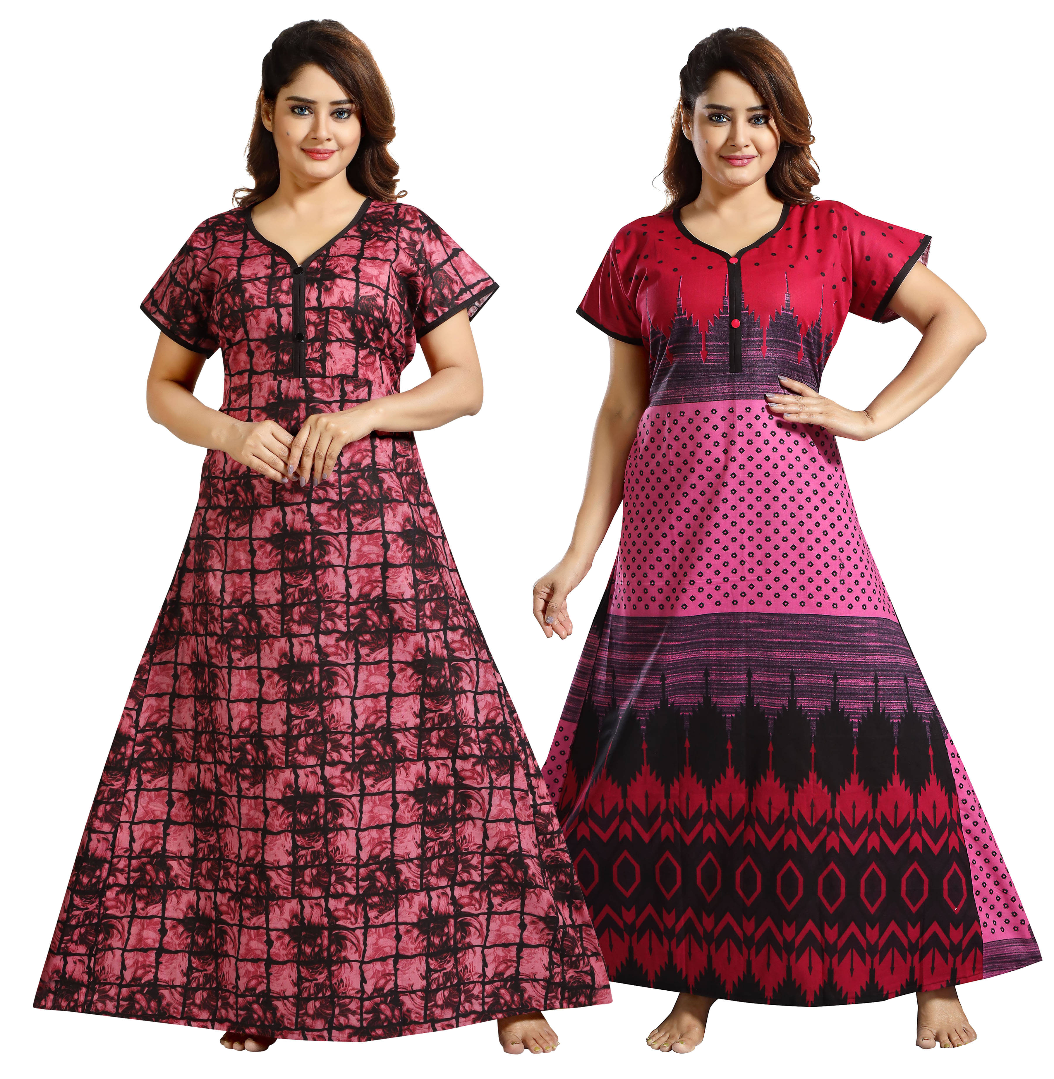 INNER BEATS Multi Color Cotton Blend Women's Nightwear Night Dress ( Pack of 2 ) INNER BEATS Multi Color Cotton Blend Women's Nightwear Night Dress ( Pack of 2 )