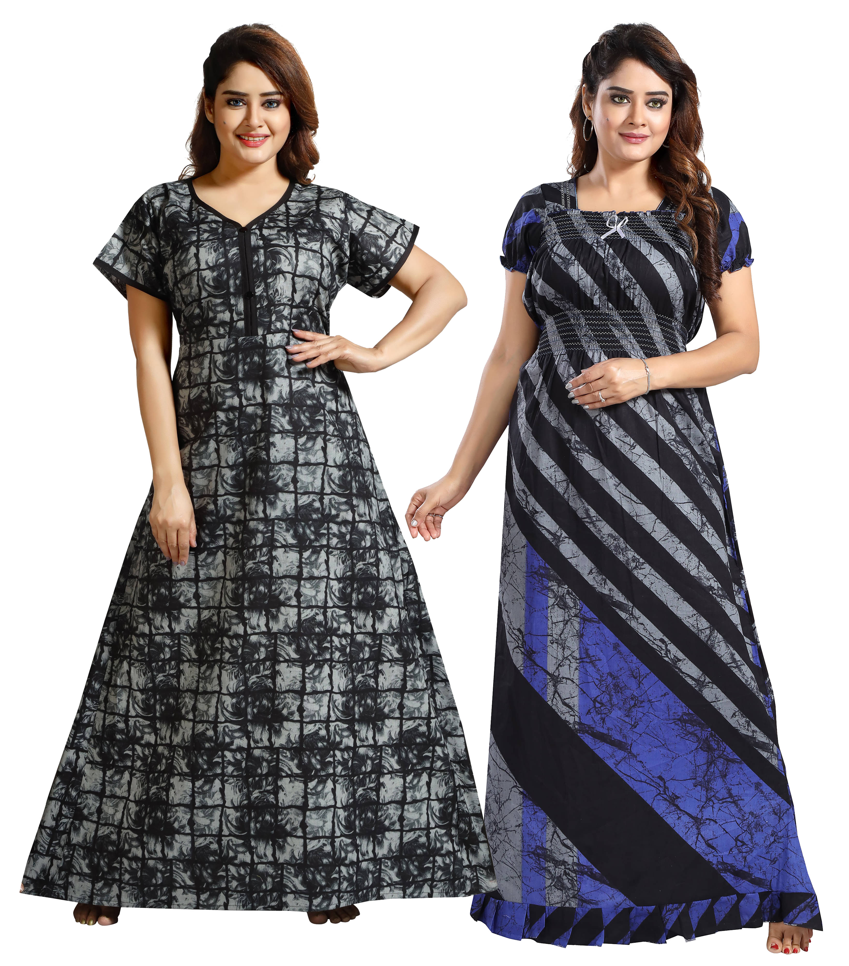 INNER BEATS Multi Color Cotton Blend Women's Nightwear Night Dress ( Pack of 2 )     			INNER BEATS Multi Color Cotton Blend Women's Nightwear Night Dress ( Pack of 2 )