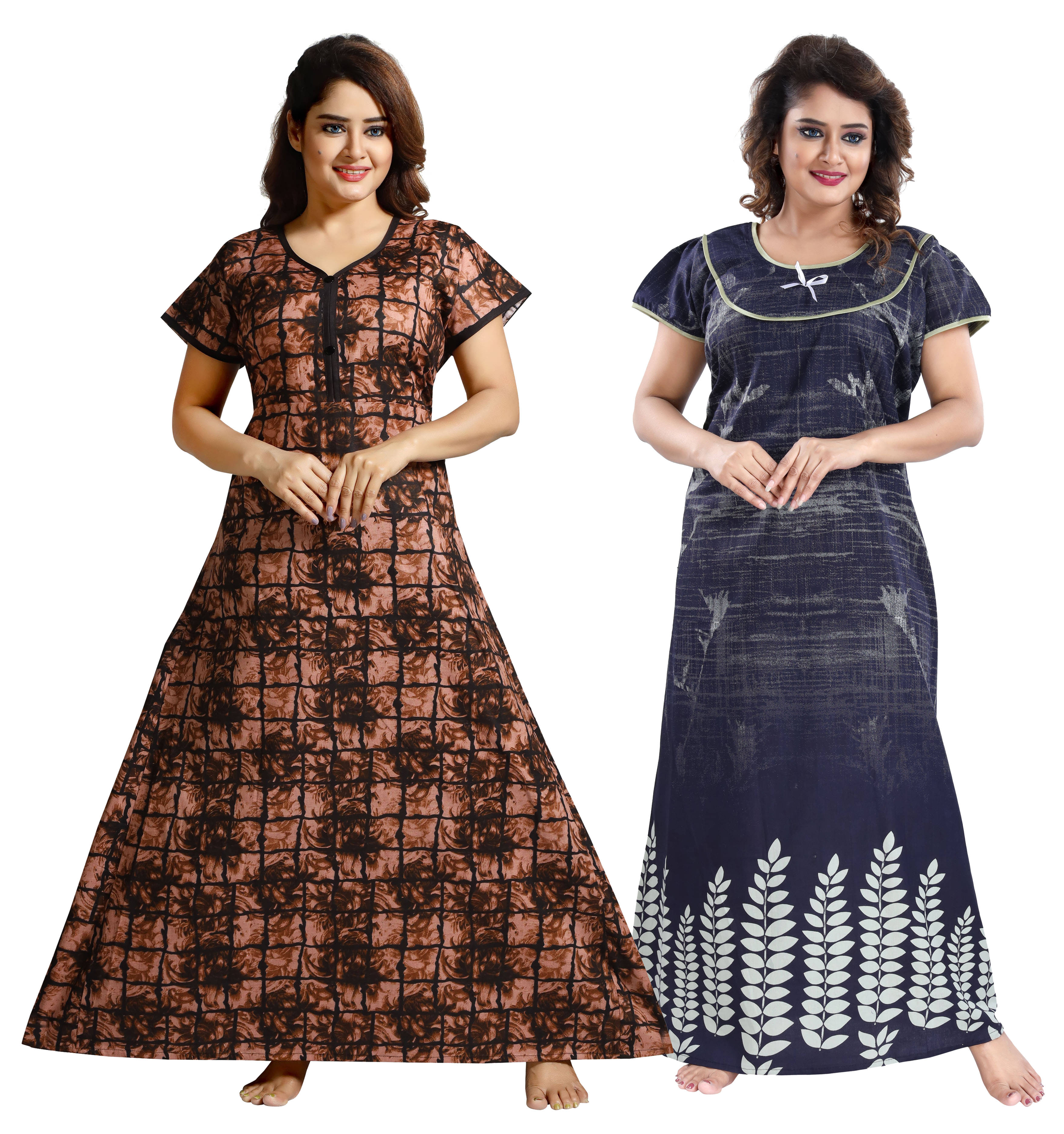 INNER BEATS Multi Color Cotton Blend Women's Nightwear Nighty & Night Gowns ( Pack of 2 ) INNER BEATS Multi Color Cotton Blend Women's Nightwear Nighty & Night Gowns ( Pack of 2 )