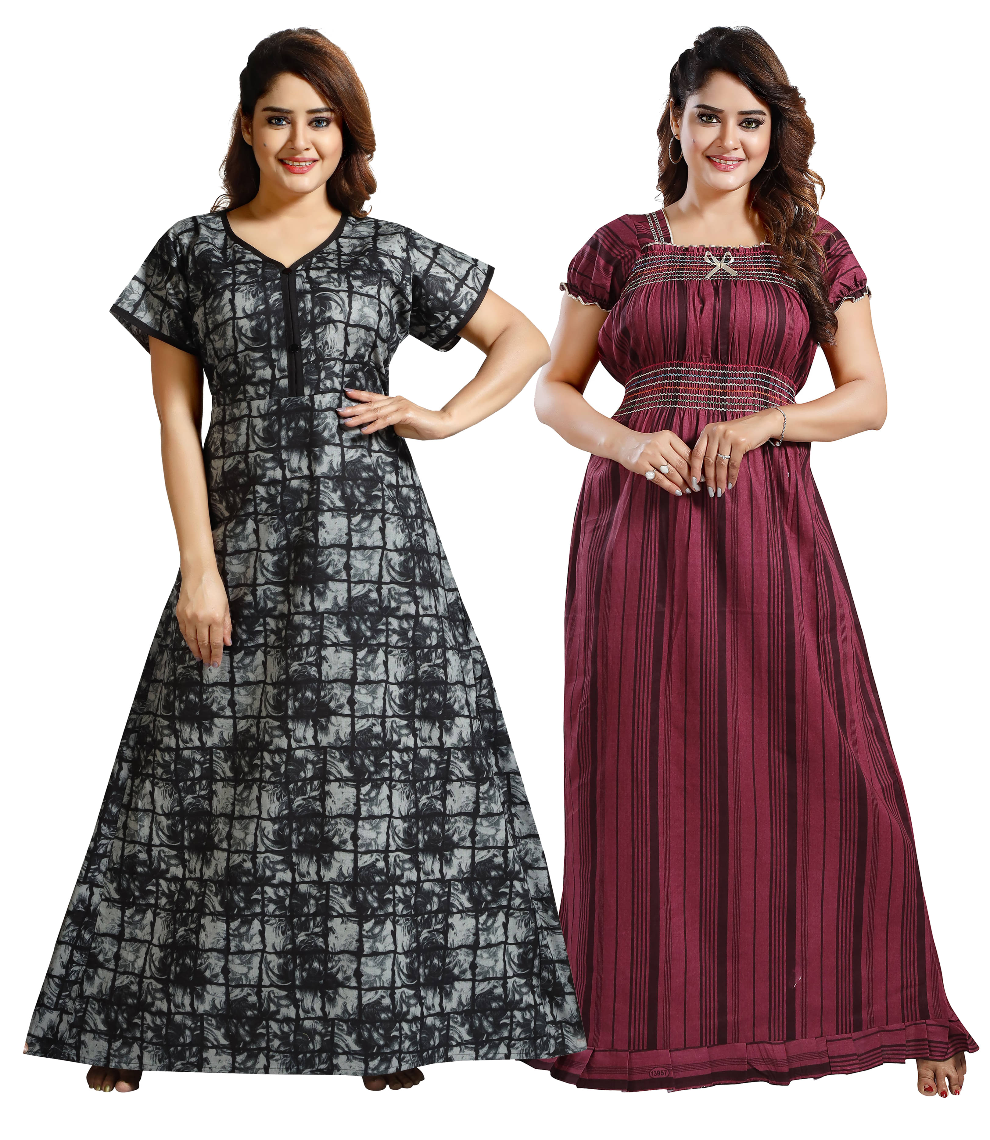     			INNER BEATS Multi Color Cotton Blend Women's Nightwear Nighty & Night Gowns ( Pack of 2 )