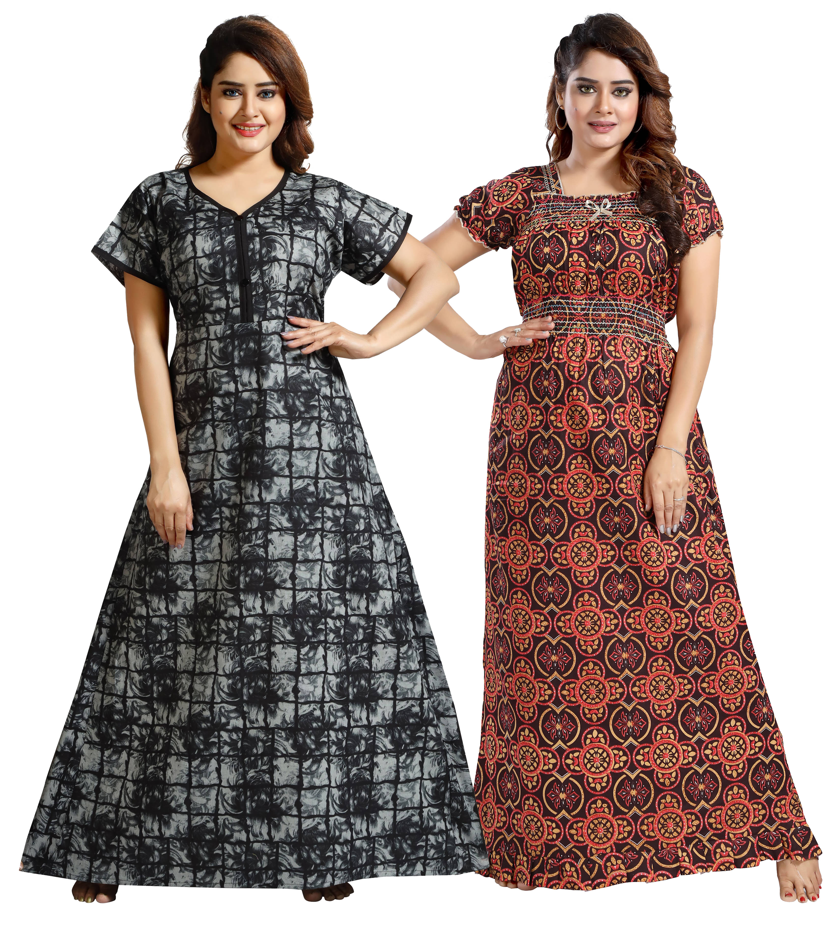 INNER BEATS Multi Color Cotton Blend Women's Nightwear Nighty & Night Gowns ( Pack of 2 ) INNER BEATS Multi Color Cotton Blend Women's Nightwear Nighty & Night Gowns ( Pack of 2 )