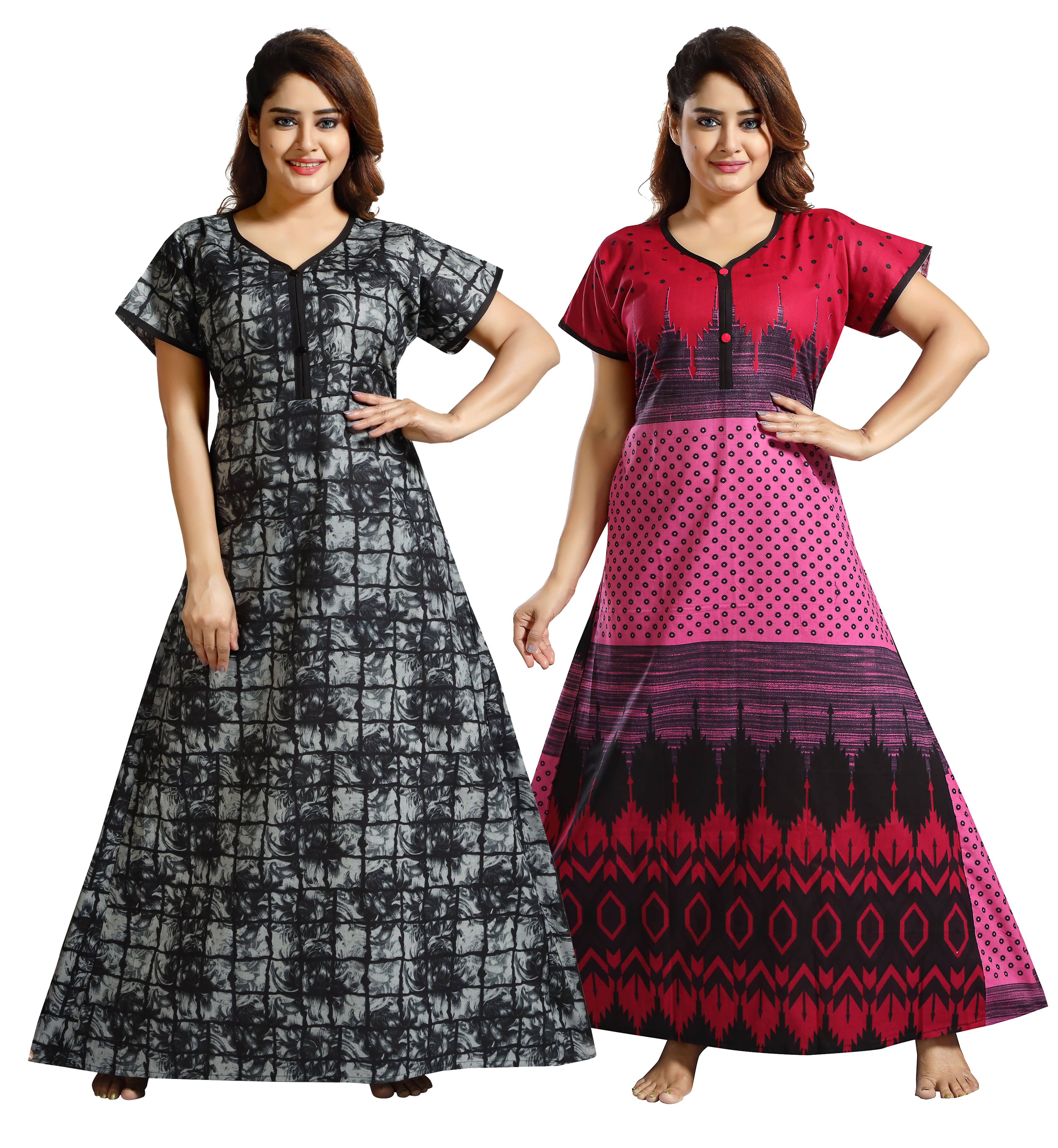 INNER BEATS Multi Color Cotton Blend Women's Nightwear Nighty & Night Gowns ( Pack of 2 ) INNER BEATS Multi Color Cotton Blend Women's Nightwear Nighty & Night Gowns ( Pack of 2 )