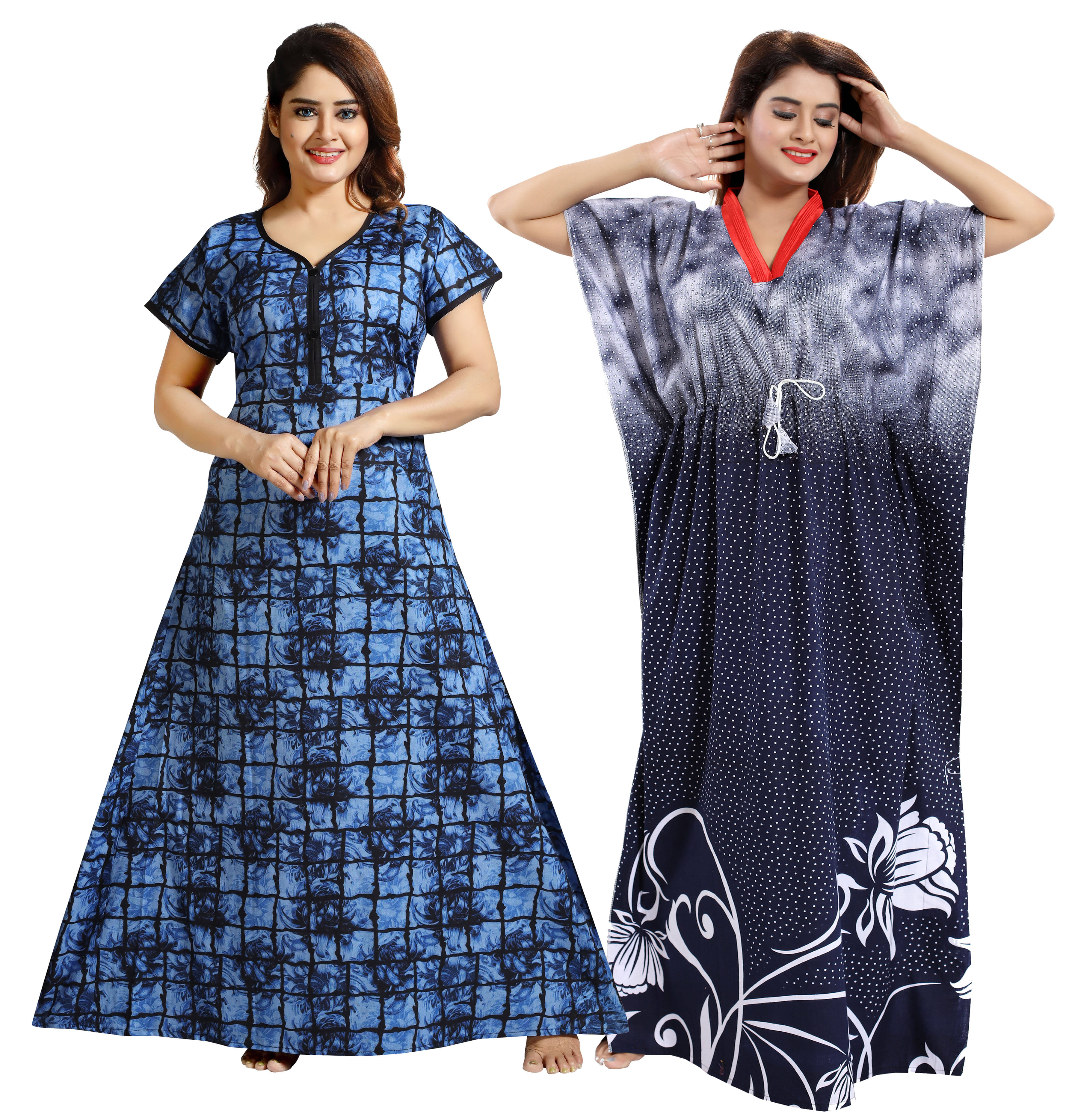     			INNER BEATS Multi Color Cotton Blend Women's Nightwear Night Dress ( Pack of 2 )