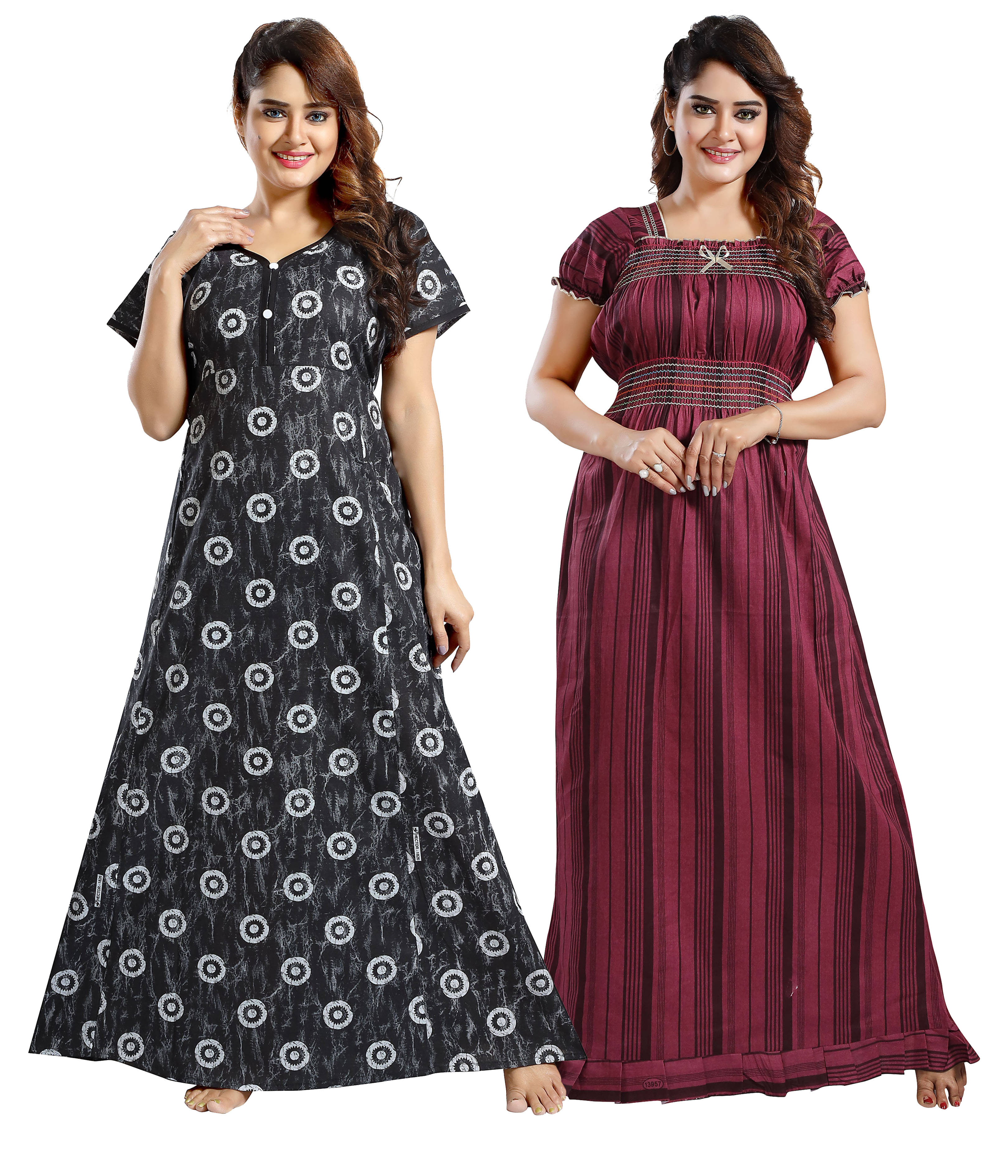 INNER BEATS Multi Color Cotton Blend Women's Nightwear Night Dress ( Pack of 2 ) INNER BEATS Multi Color Cotton Blend Women's Nightwear Night Dress ( Pack of 2 )