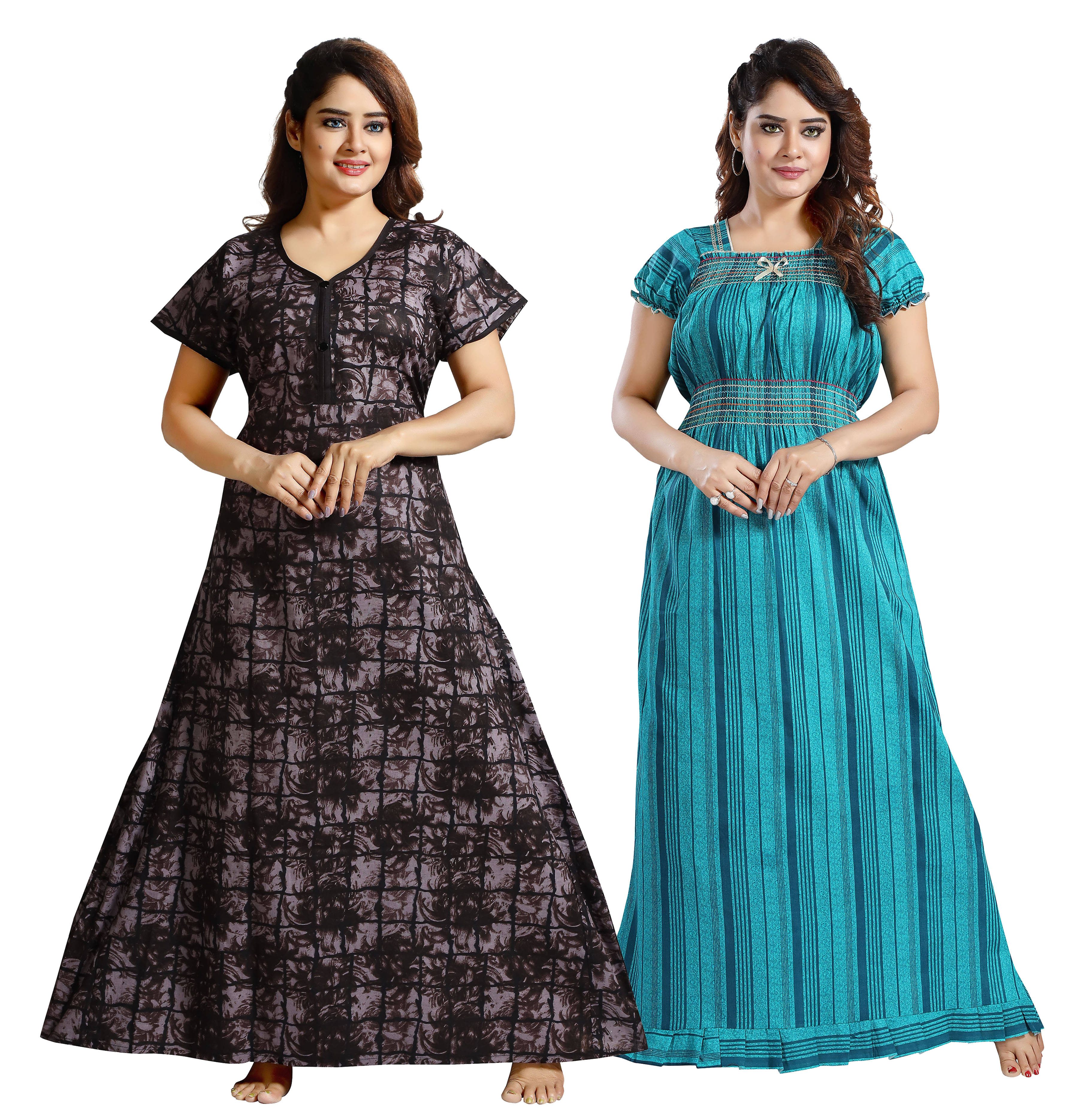 INNER BEATS Multi Color Cotton Blend Women's Nightwear Nighty & Night Gowns ( Pack of 2 )     			INNER BEATS Multi Color Cotton Blend Women's Nightwear Nighty & Night Gowns ( Pack of 2 )