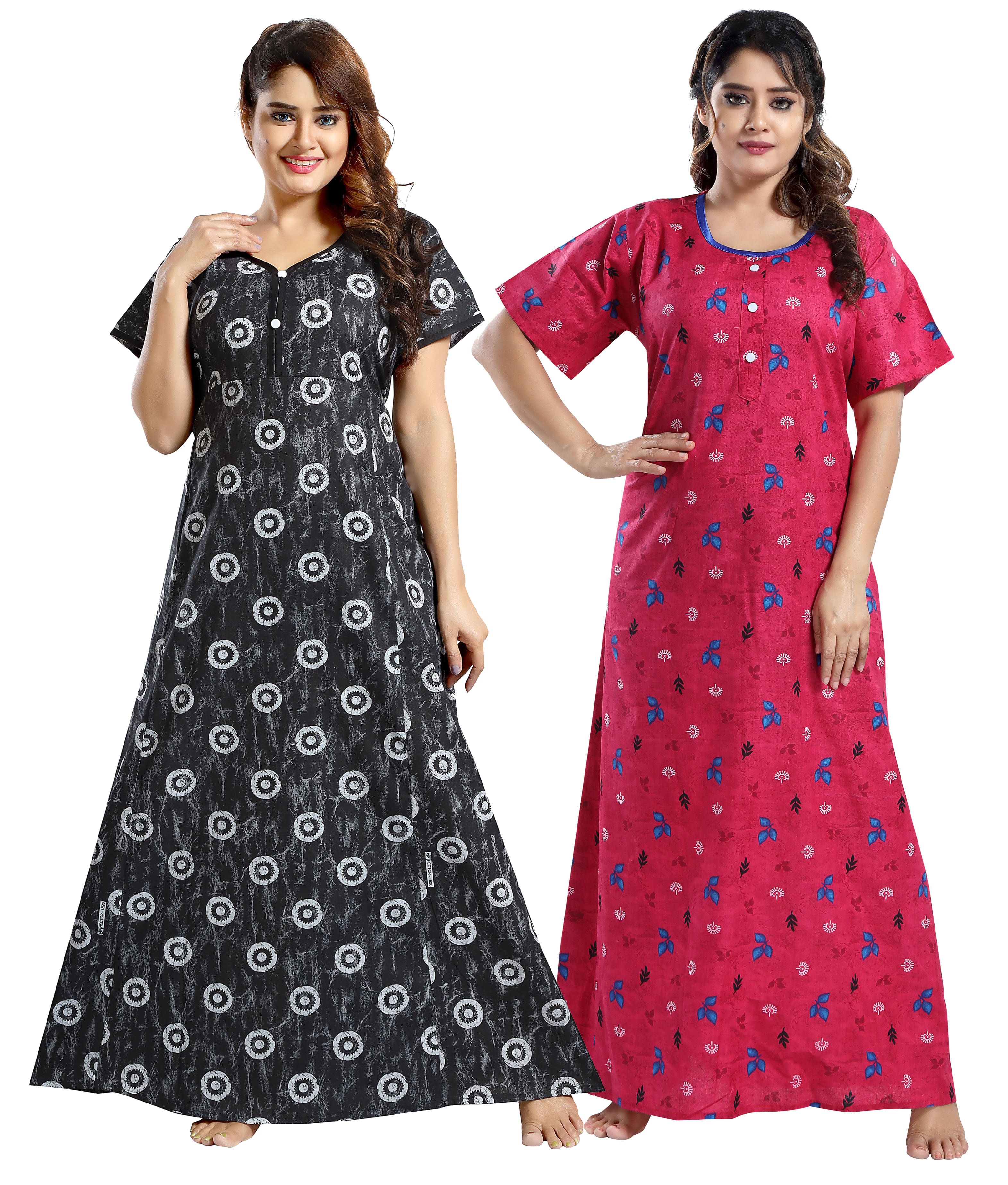     			INNER BEATS Multi Color Cotton Blend Women's Nightwear Nighty & Night Gowns ( Pack of 2 )