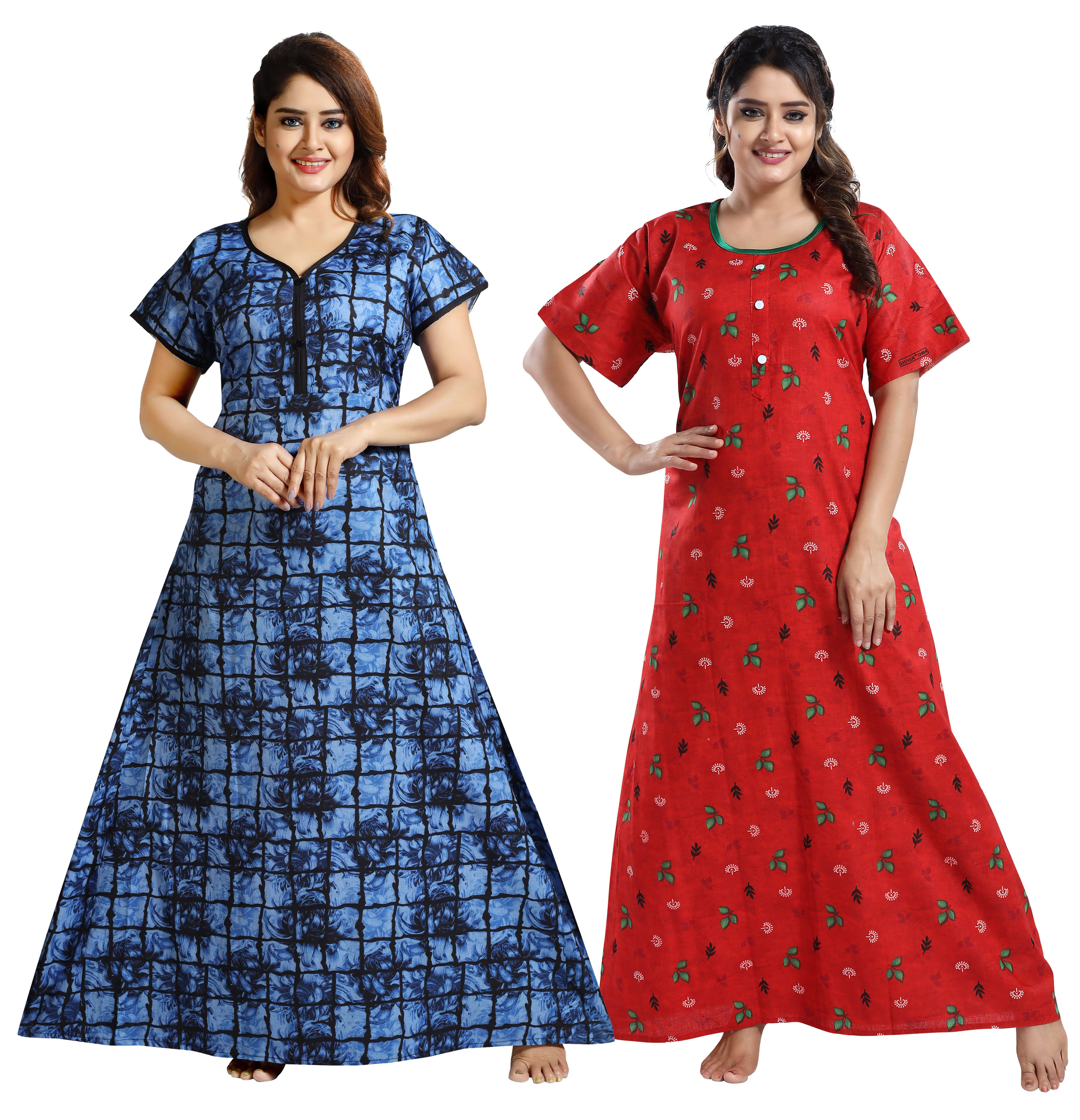     			INNER BEATS Multi Color Cotton Blend Women's Nightwear Night Dress ( Pack of 2 )