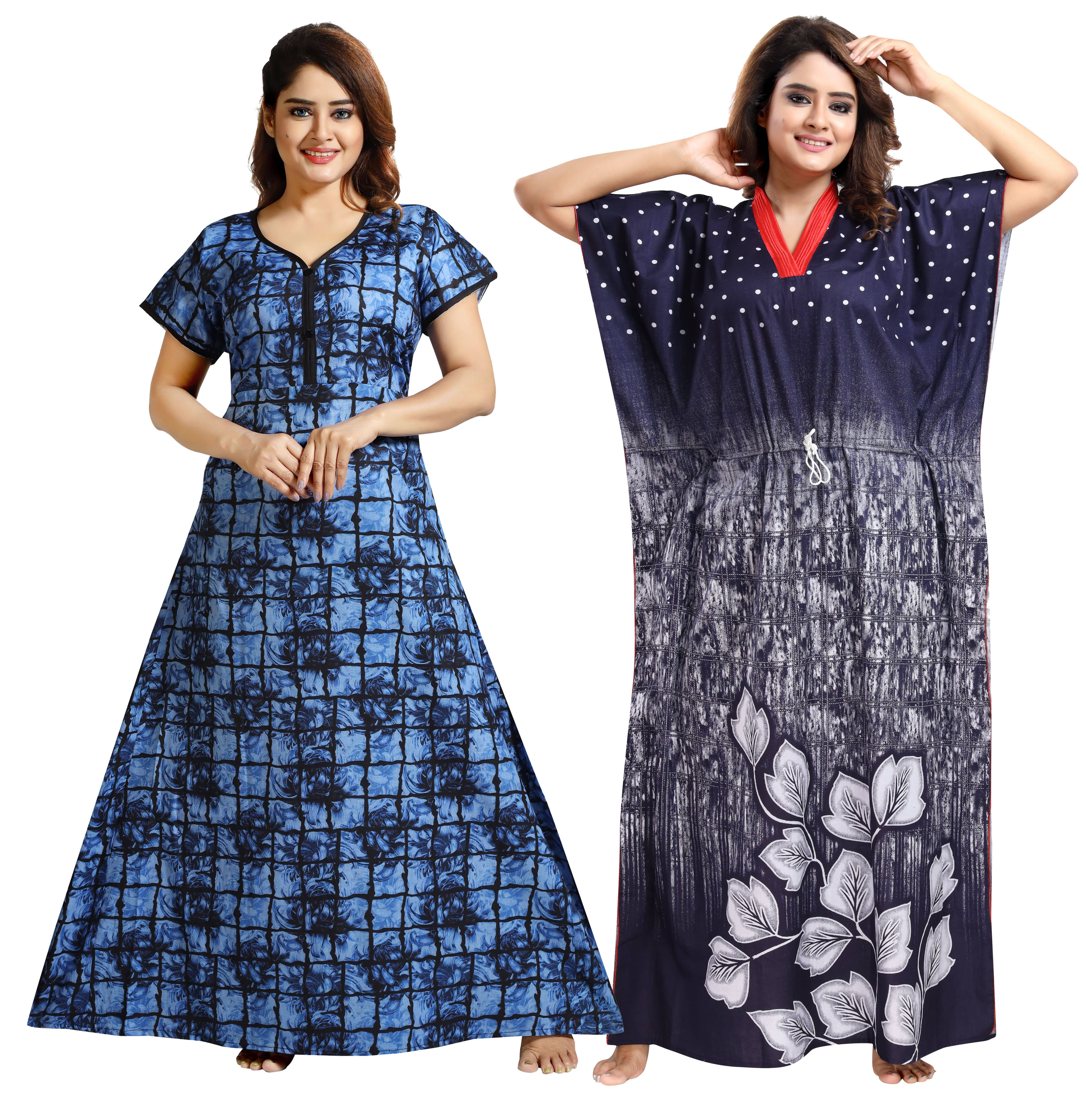INNER BEATS Multi Color Cotton Blend Women's Nightwear Nighty & Night Gowns ( Pack of 2 ) INNER BEATS Multi Color Cotton Blend Women's Nightwear Nighty & Night Gowns ( Pack of 2 )