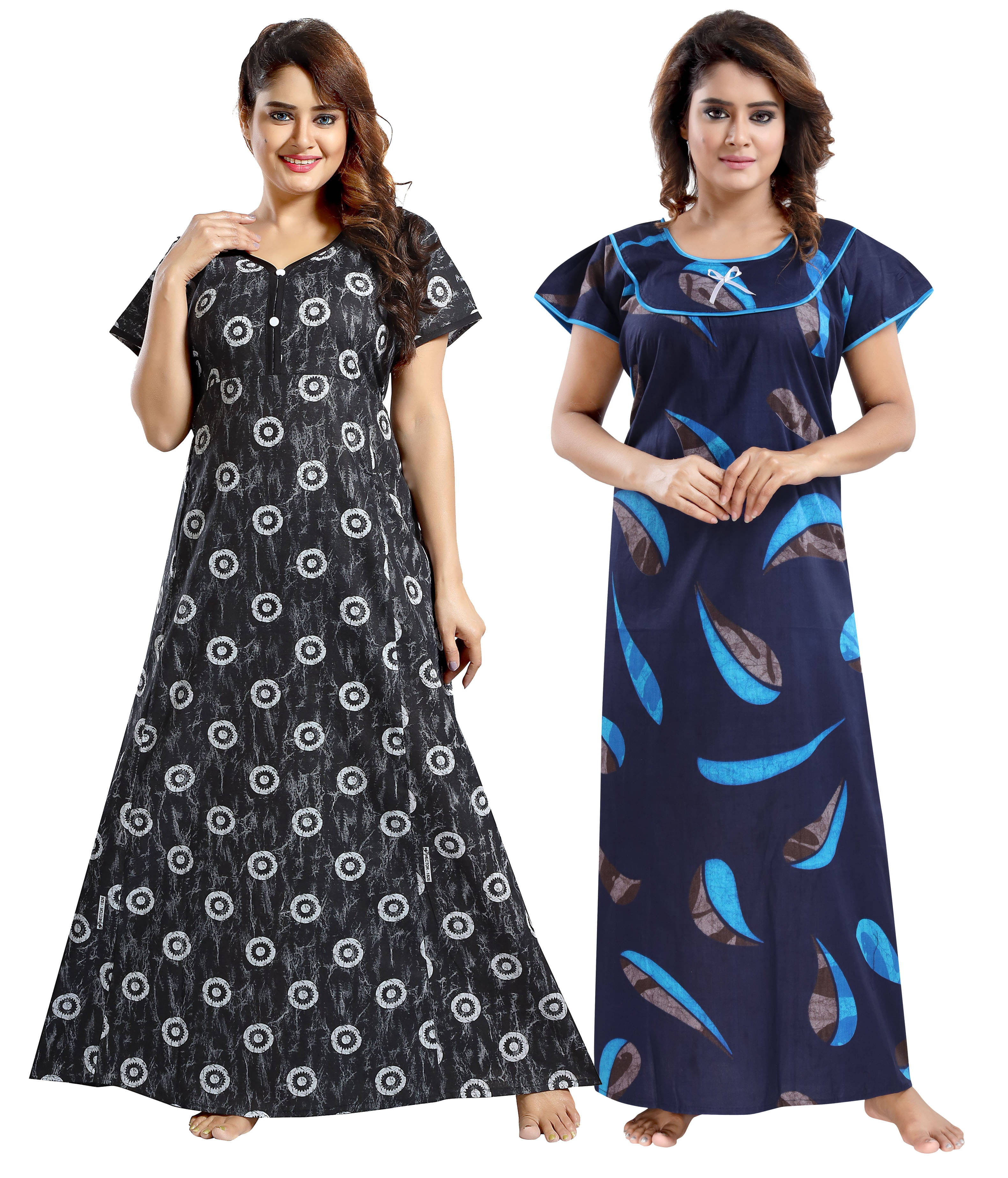 INNER BEATS Multi Color Cotton Blend Women's Nightwear Nighty & Night Gowns ( Pack of 2 ) INNER BEATS Multi Color Cotton Blend Women's Nightwear Nighty & Night Gowns ( Pack of 2 )
